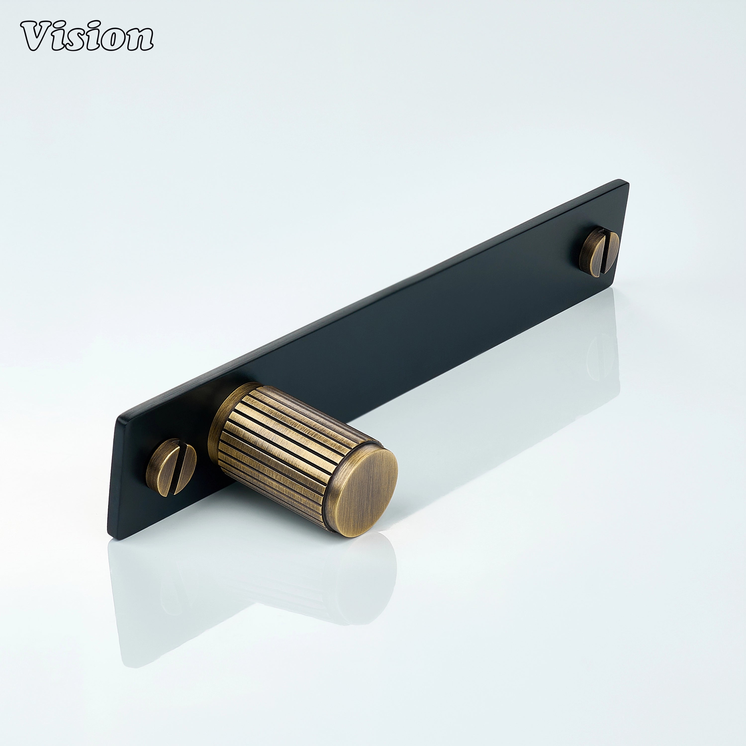 Modern Antique Bronze and Black linear knurled cabinet knob with backplate for premium furniture
