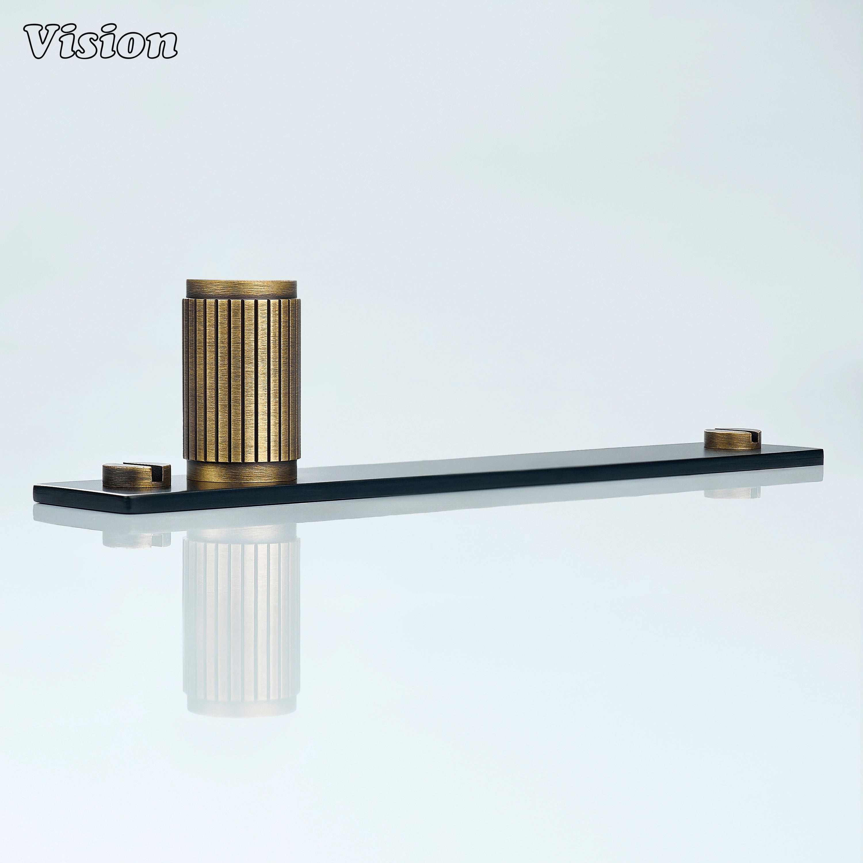 Cylindrical Antique Bronze and Black brass cabinet knob mounted on rectangular backplate for wardrobes