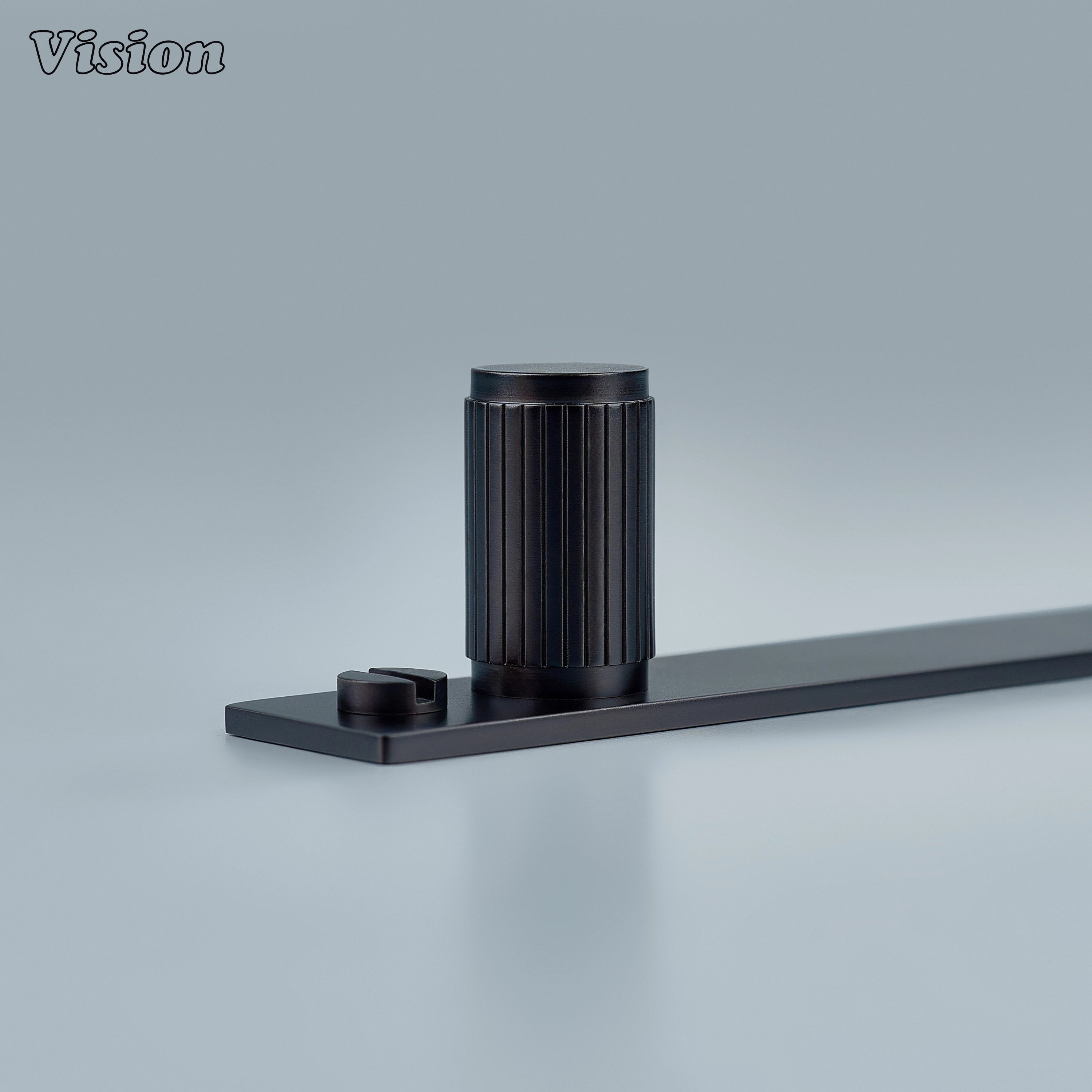 Oil Rubbed Bronze brass cabinet knob with linear cylinder and rectangular backplate for drawers