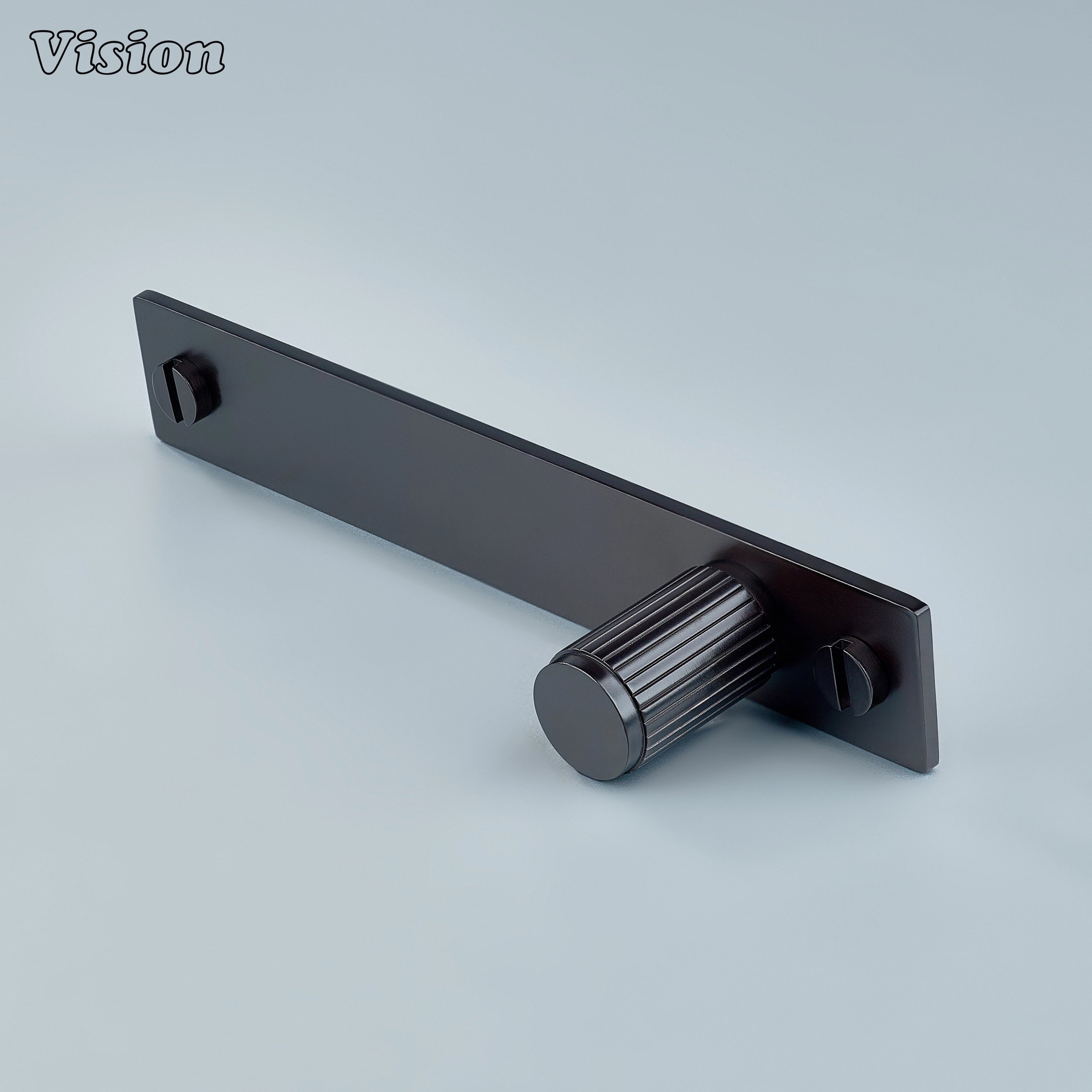 Oil Rubbed Bronze finish linear knurled cabinet knob with backplate for kitchens