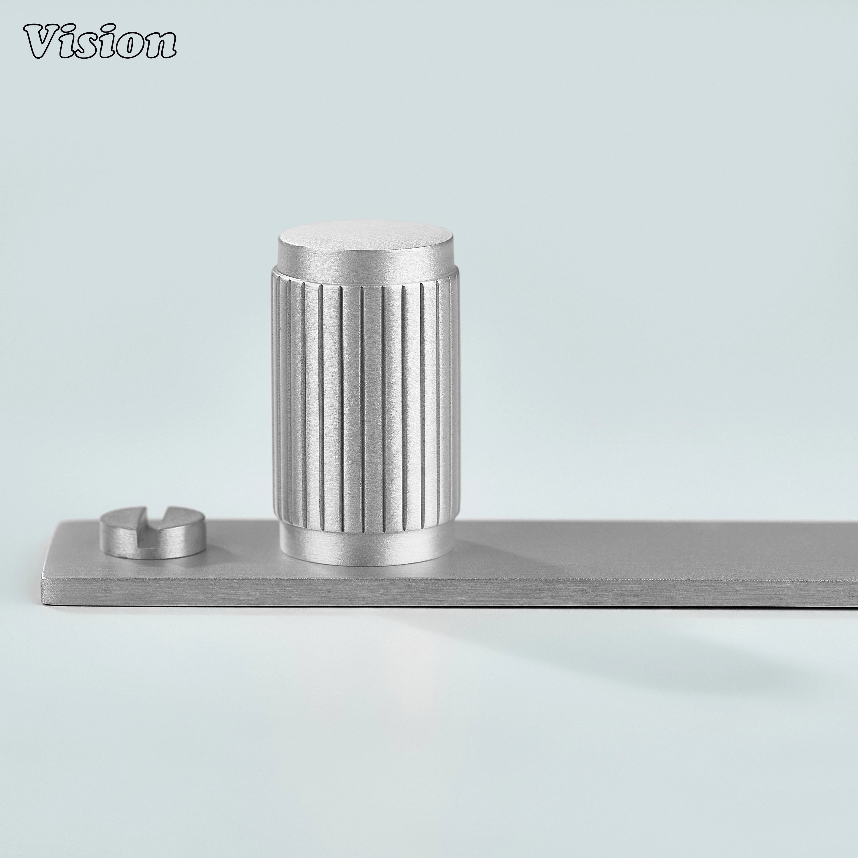 Solid brass Silver linear knurled cylinder knob with backplate for interiors