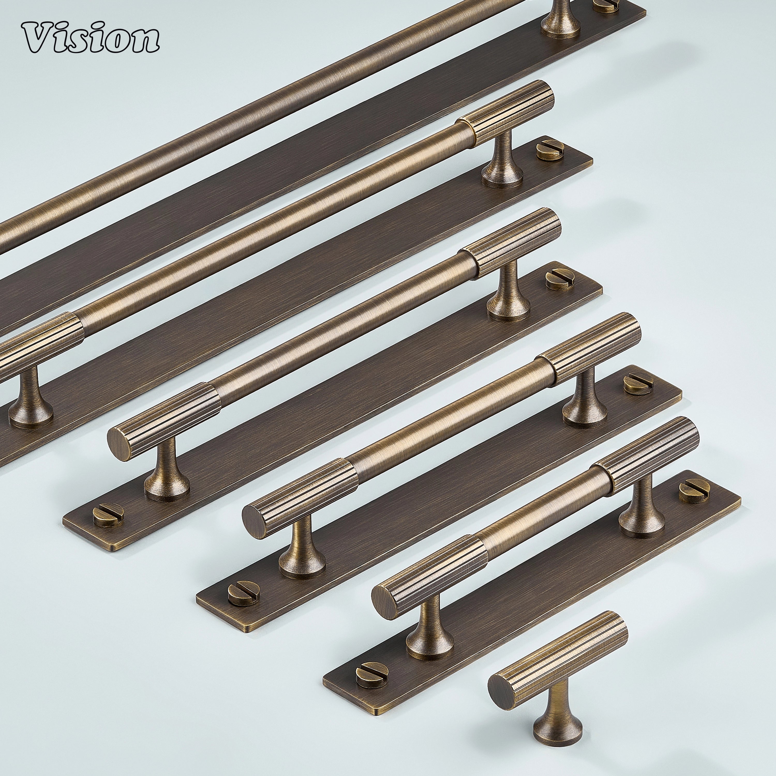 Antique Bronze cabinet handle featuring slim bar design with backplate for drawers