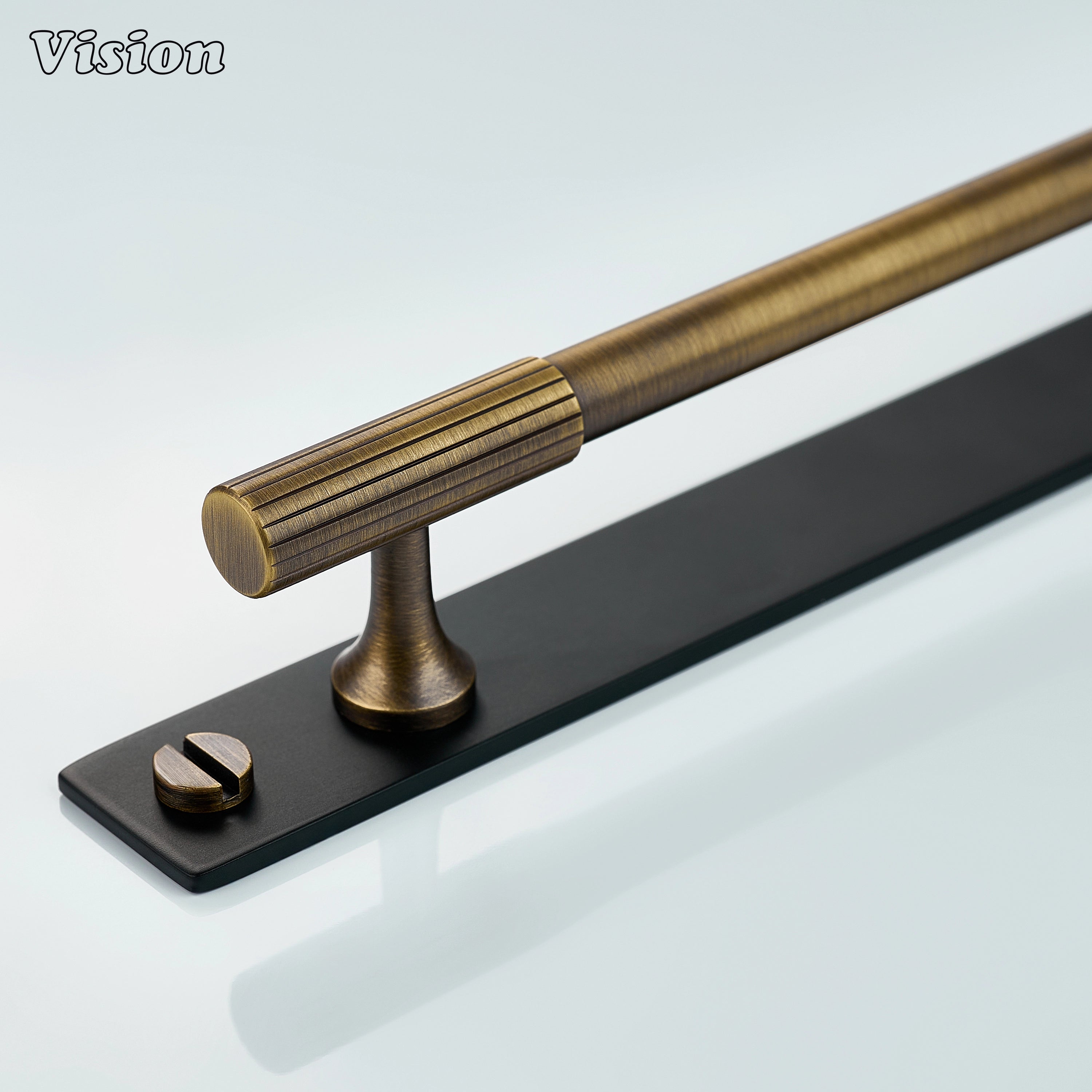 Antique Bronze and Black cabinet handle with linear knurled bar and black backplate
