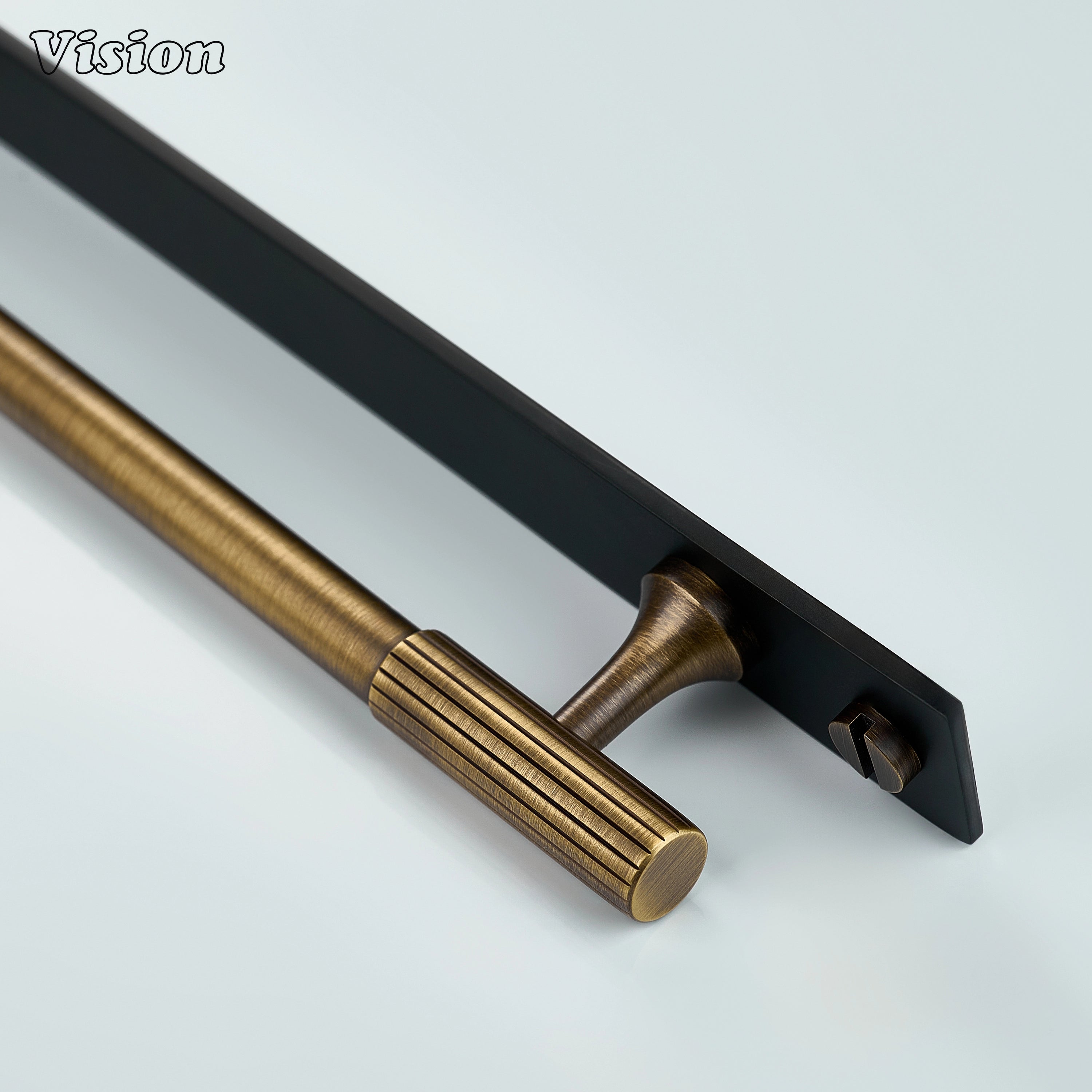 Antique Bronze and Black cabinet handle with linear profile and black backplate