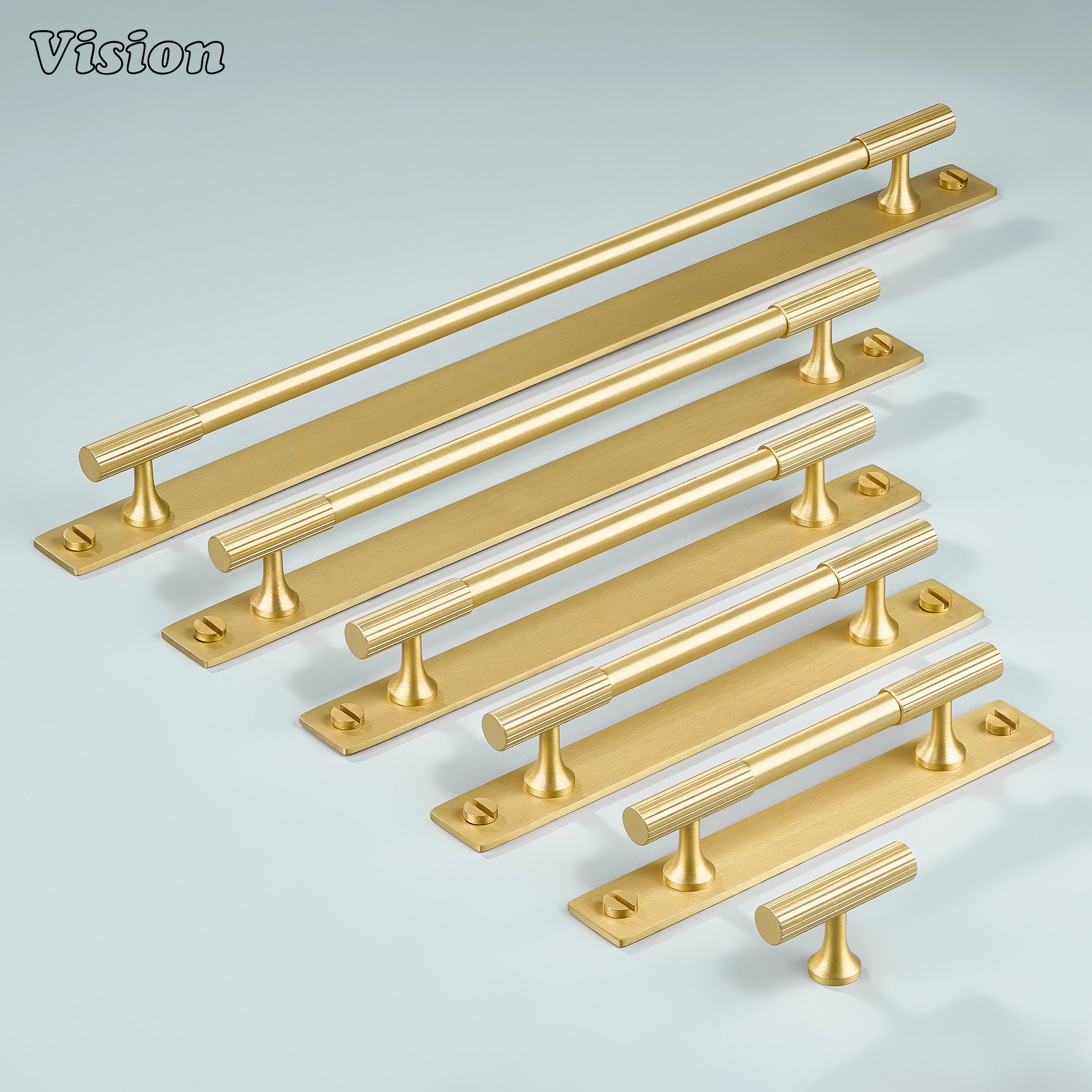 Linear knurled gold cabinet handle with bar profile for modern wardrobe doors