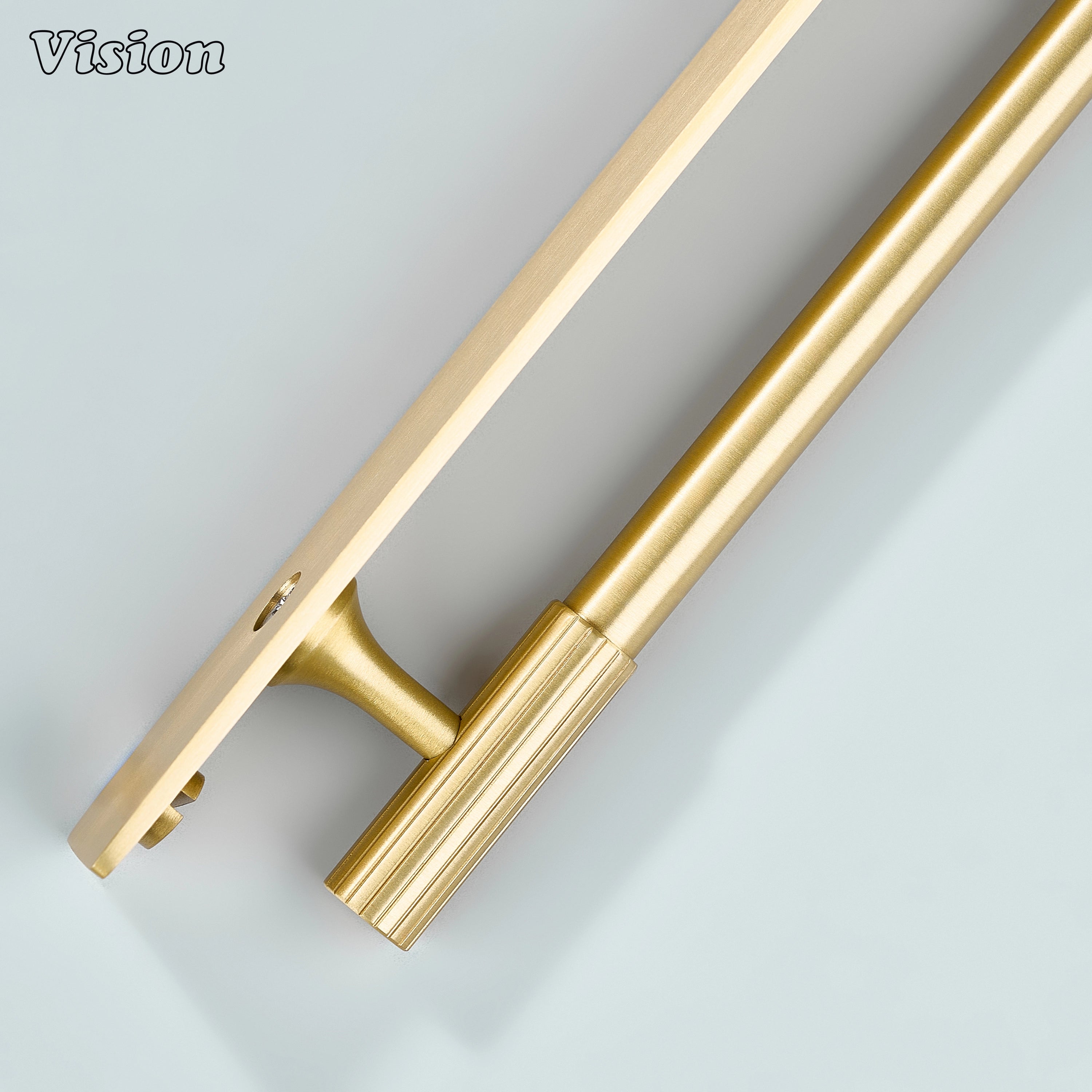 Gold brass cabinet handle with linear profile and backplate for wardrobes
