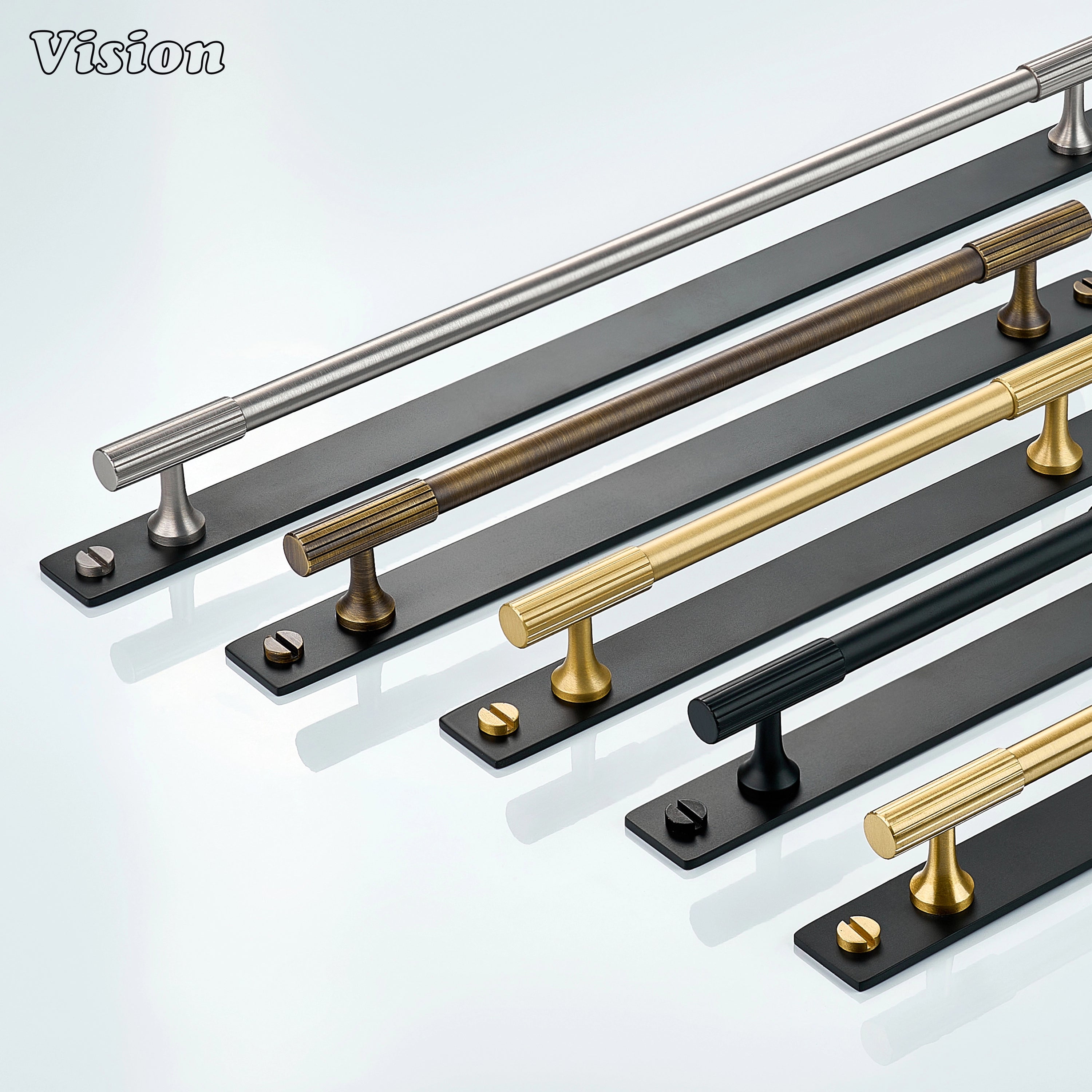 Gold and Black cabinet handle with slim bar design and black backplate for drawers