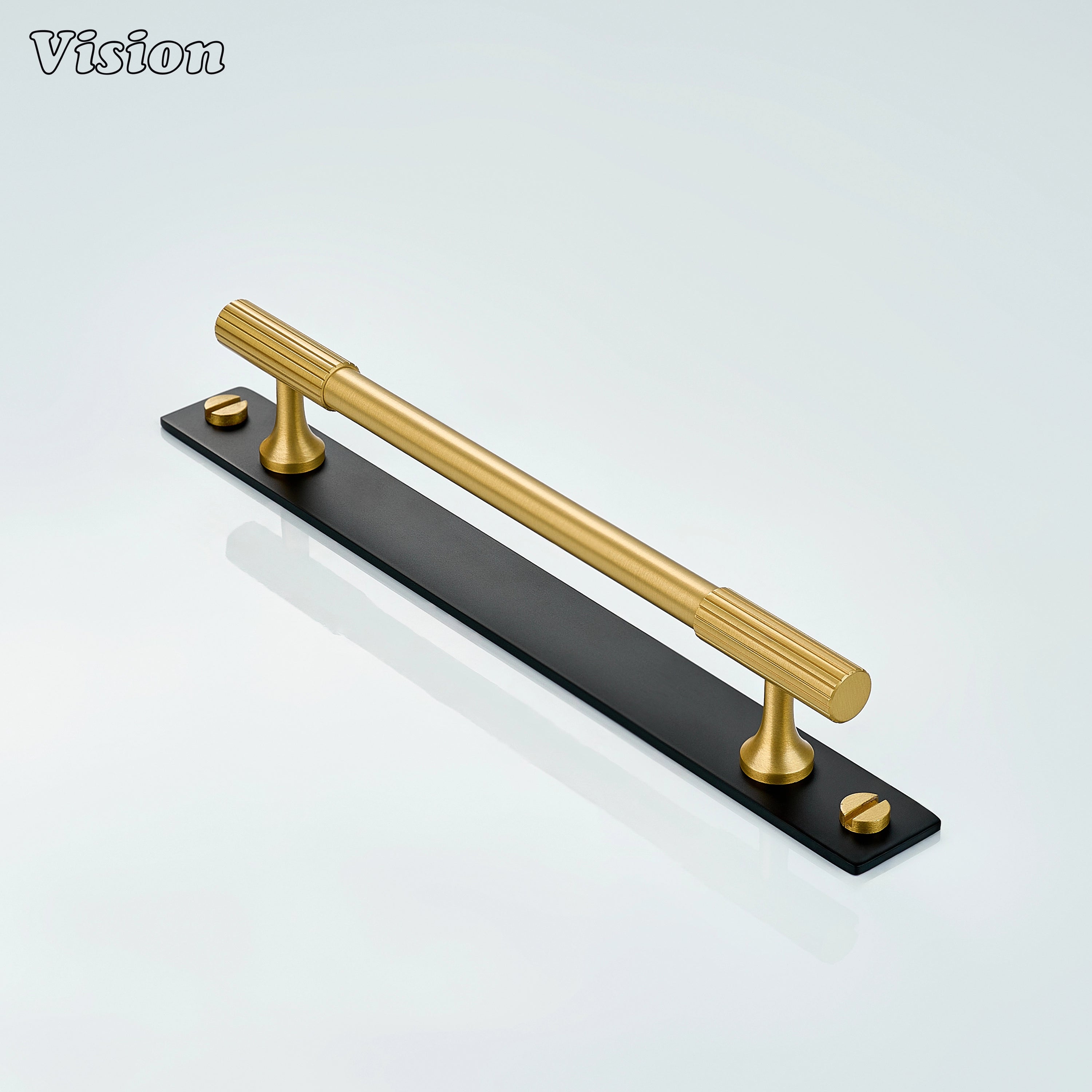 Gold and Black linear knurled cabinet handle with bar grip for cupboard doors