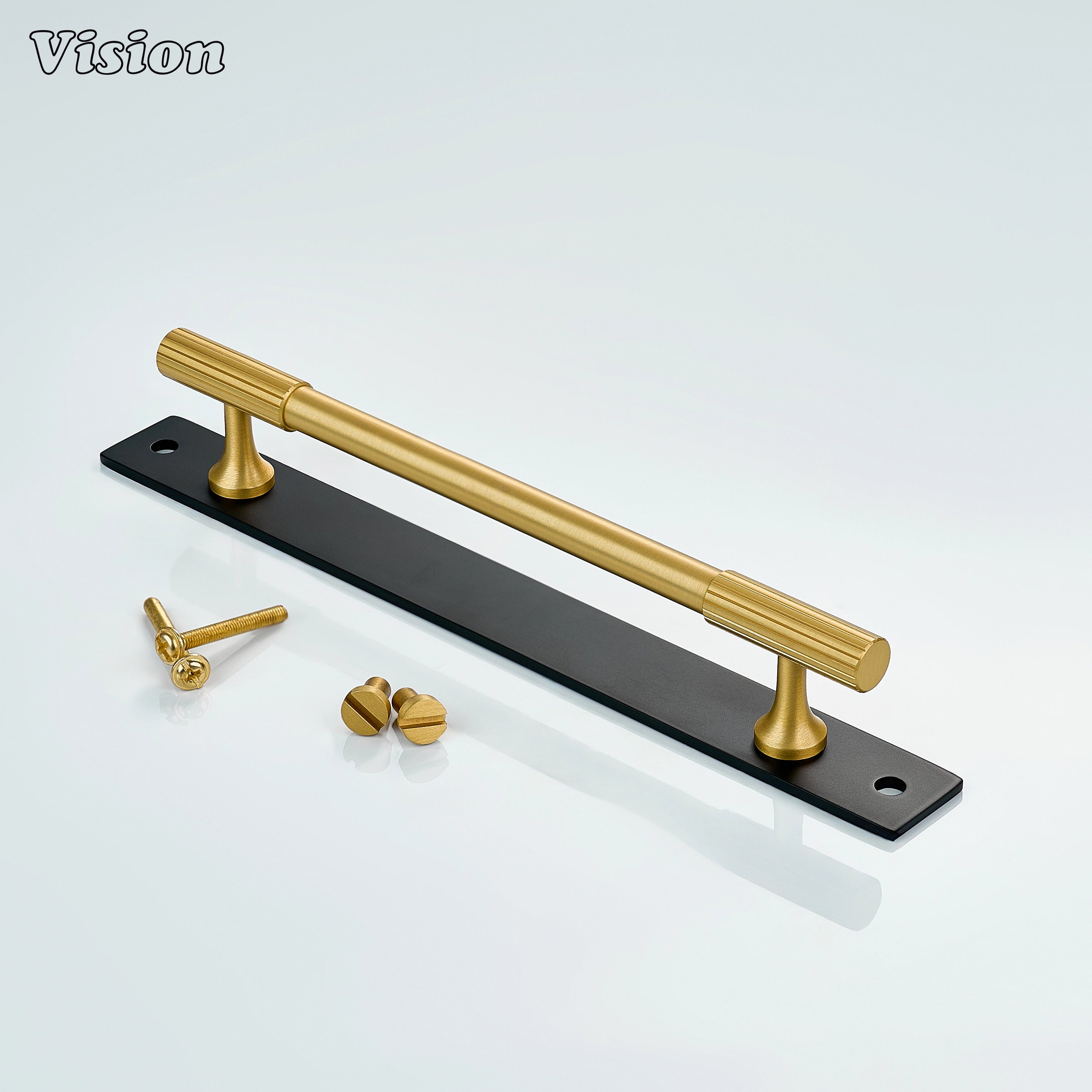 Gold and Black cabinet handle with linear profile and black backplate for wardrobes