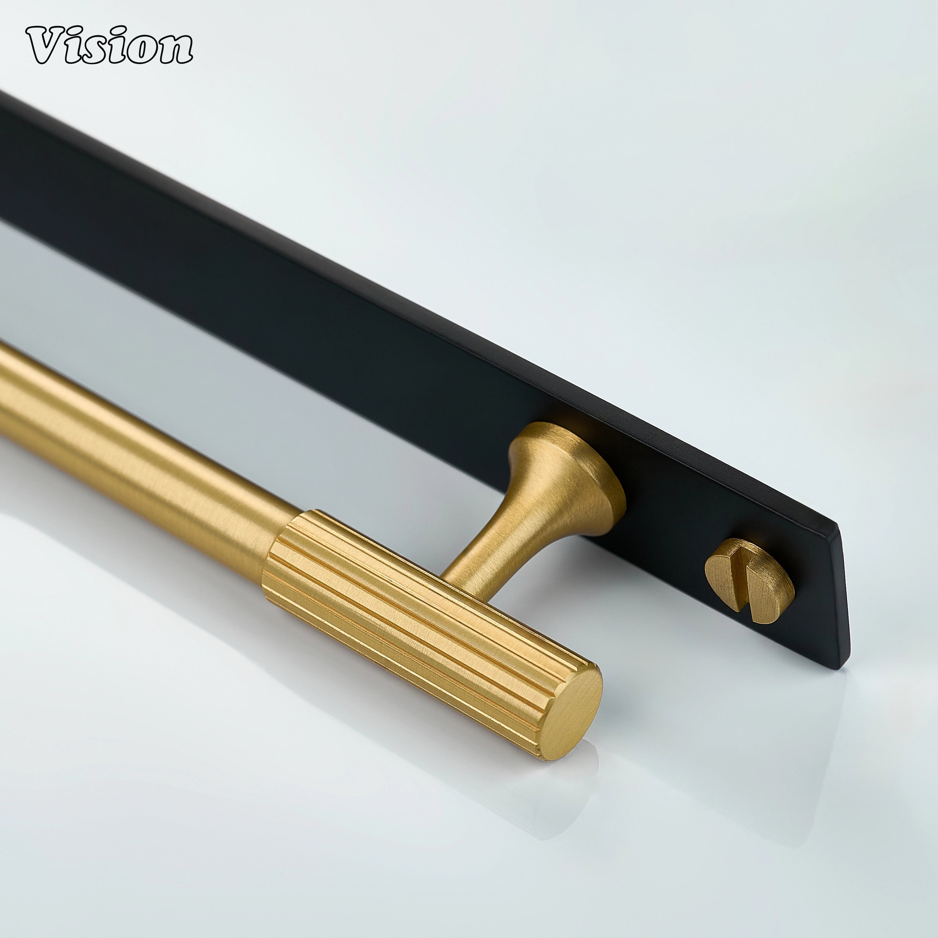 Gold and Black brass cabinet handle with bar design for drawer fronts