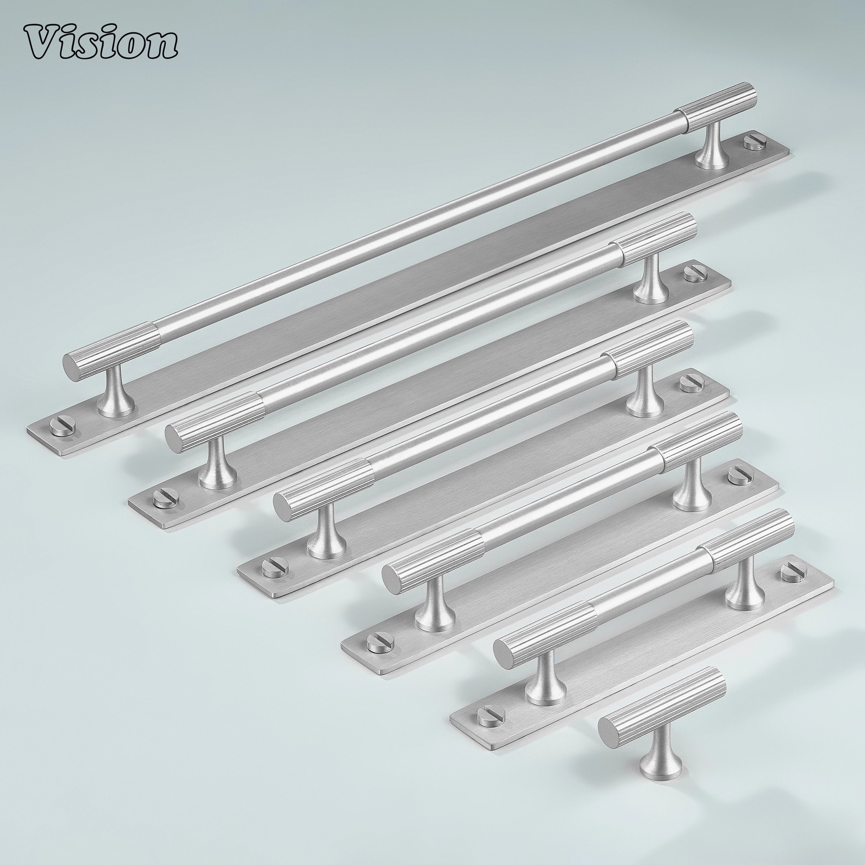 Linear knurled Silver cabinet handle with bar profile for wardrobe doors