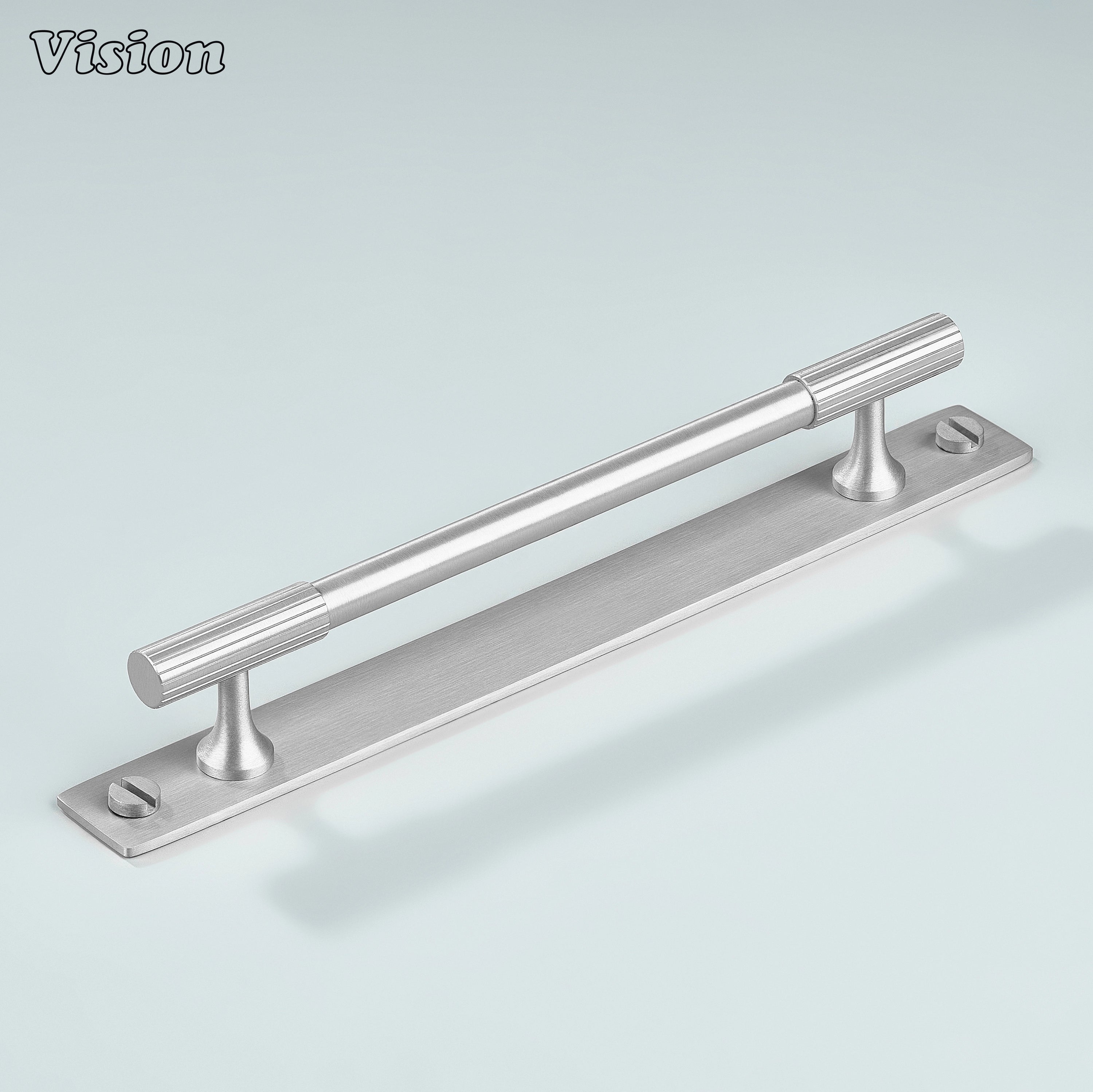 Silver linear knurled cabinet handle with bar grip for cupboards
