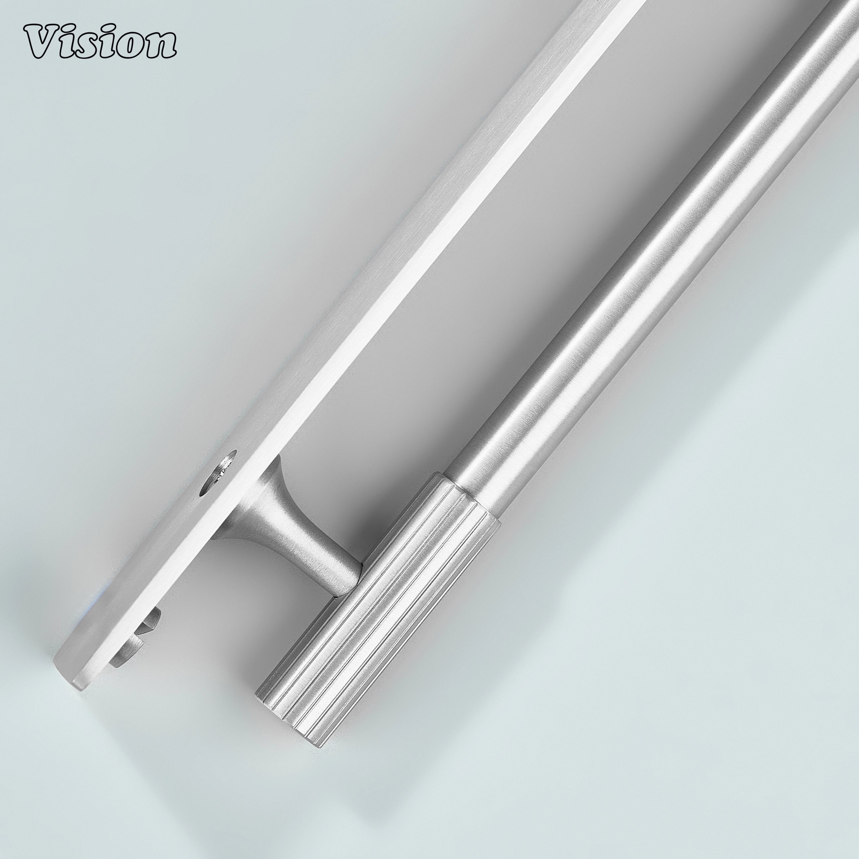 Silver cabinet handle with linear profile and backplate for wardrobes