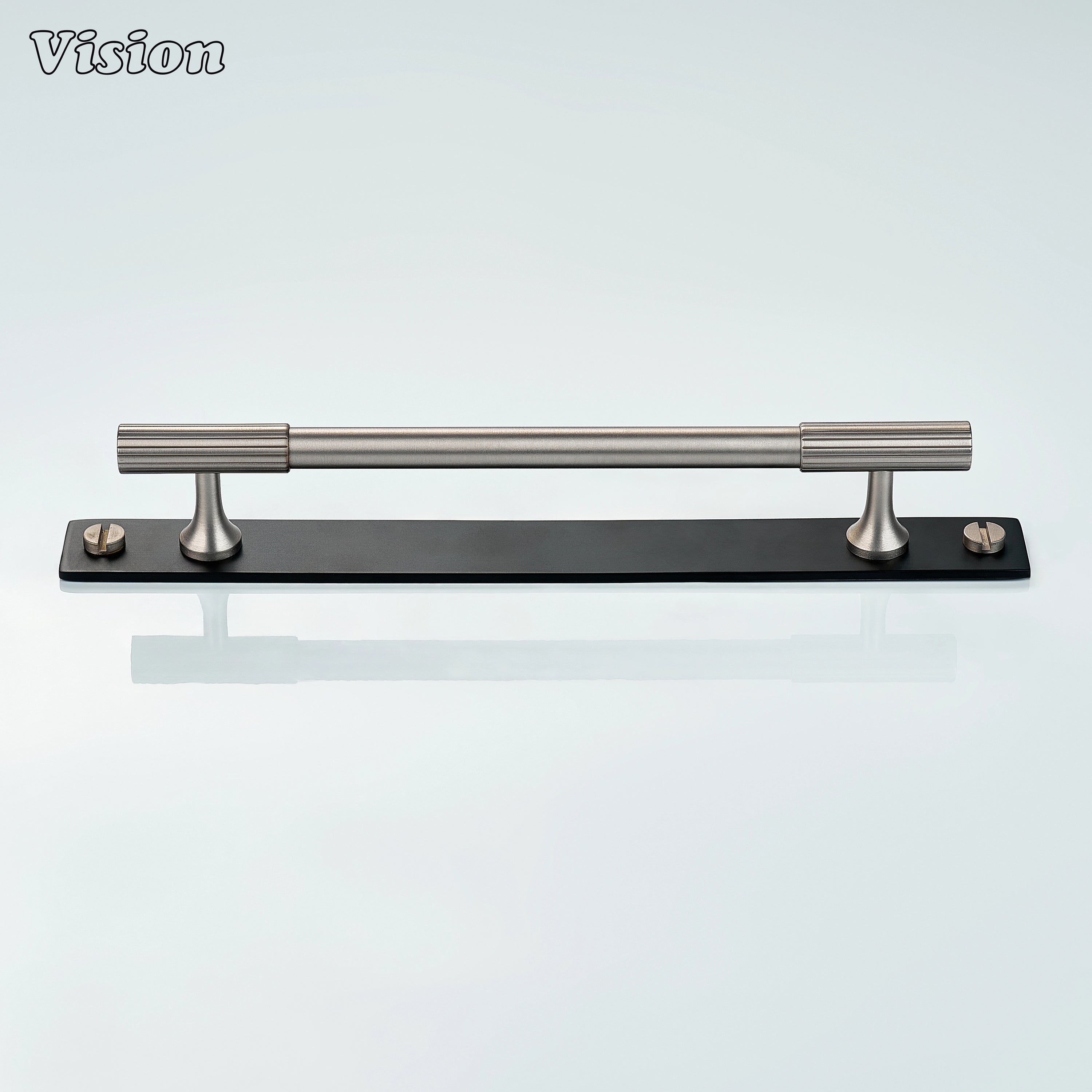 Brass Silver and Black cabinet handle with linear detailing for furniture