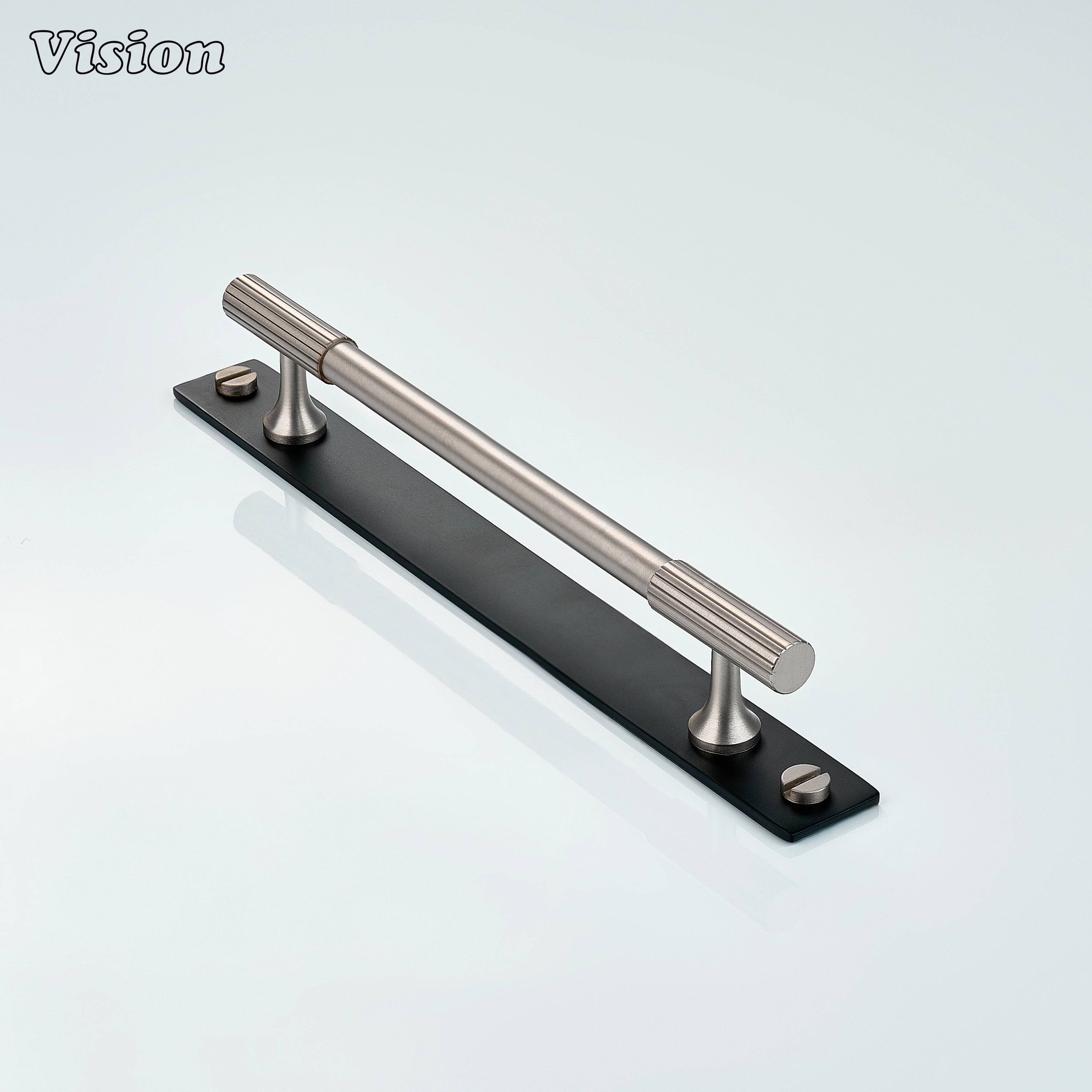 Silver and Black linear knurled cabinet handle for cupboard applications