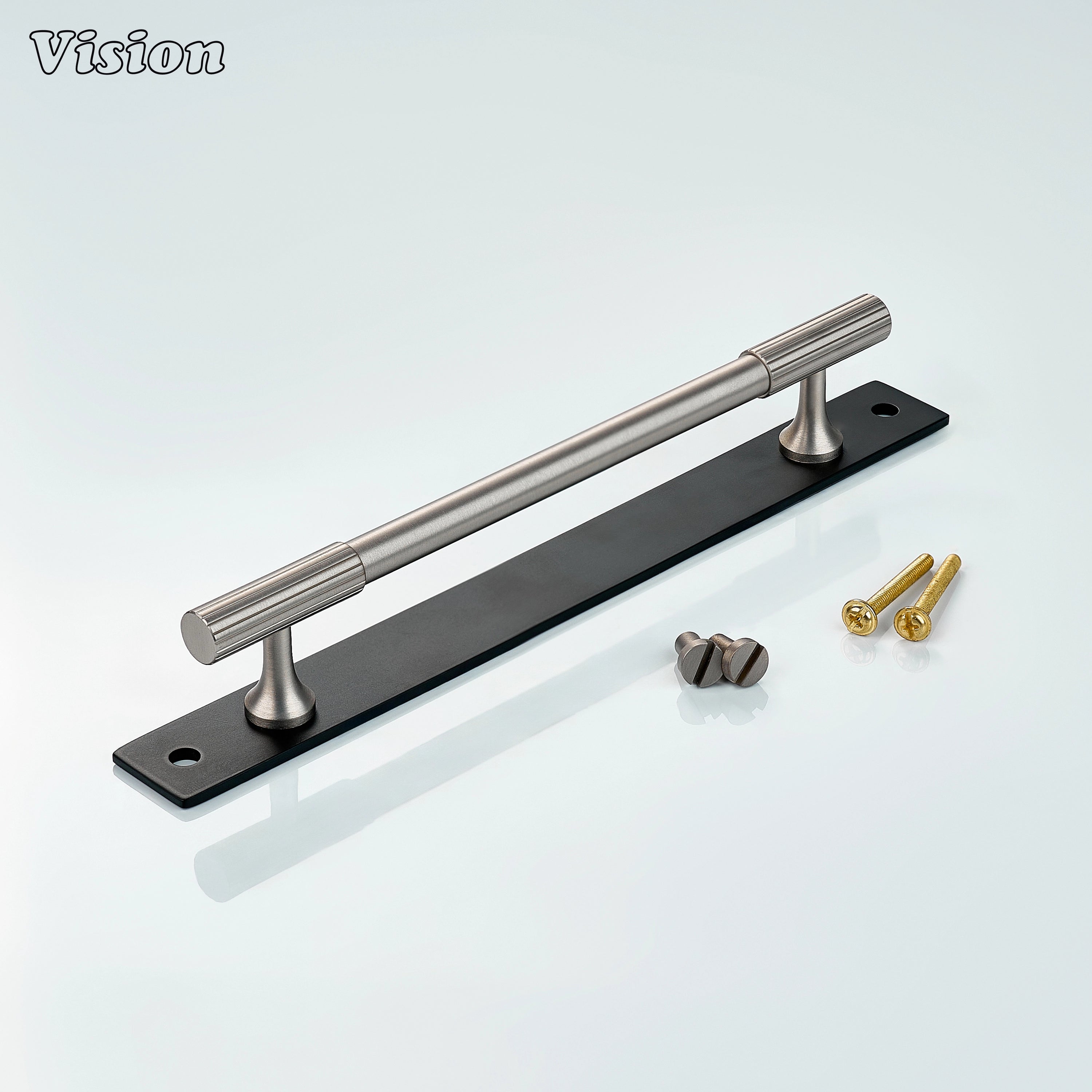 Modern Silver and Black cabinet handle with straight bar form