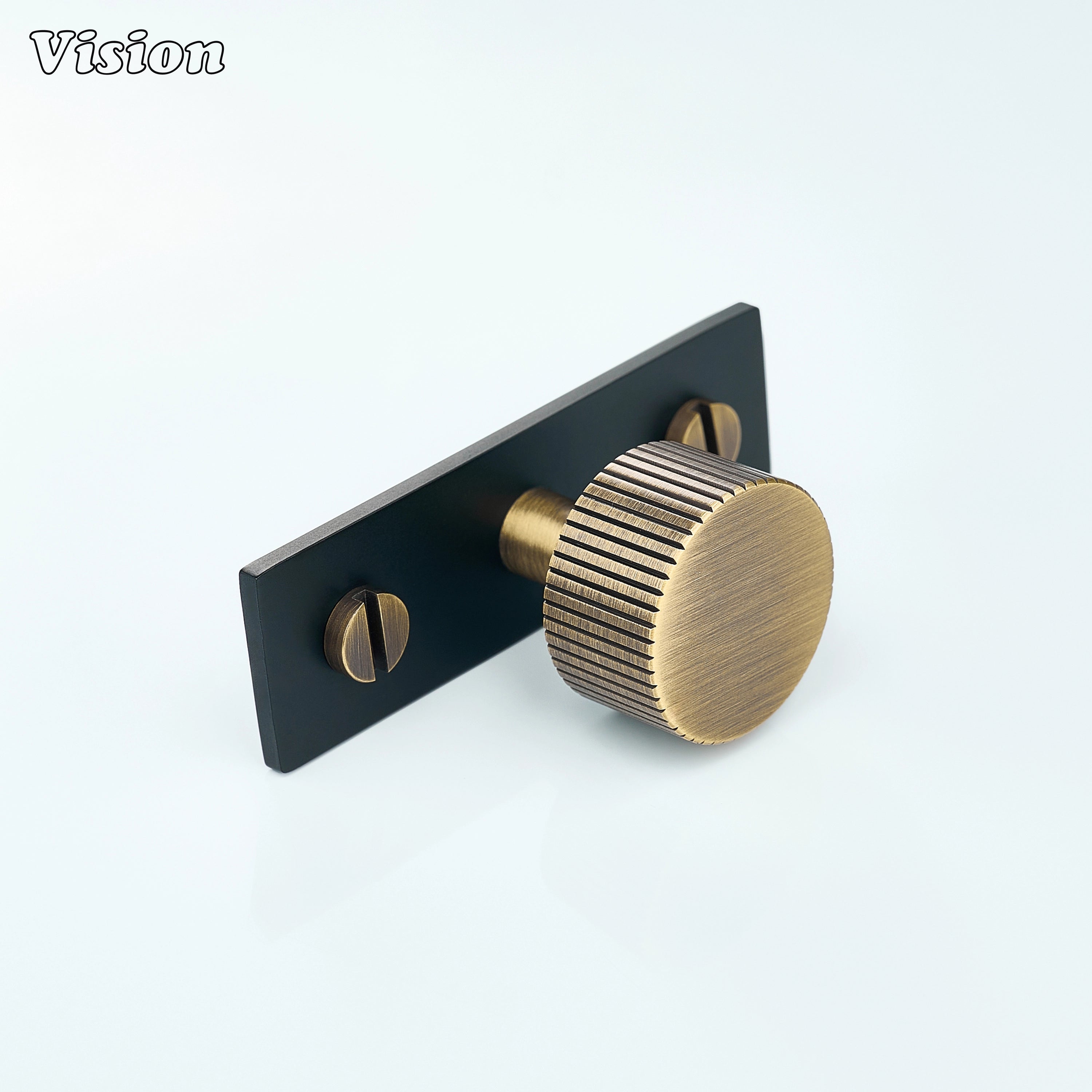 Aris cabinet knob antique bronze with black backplate front view