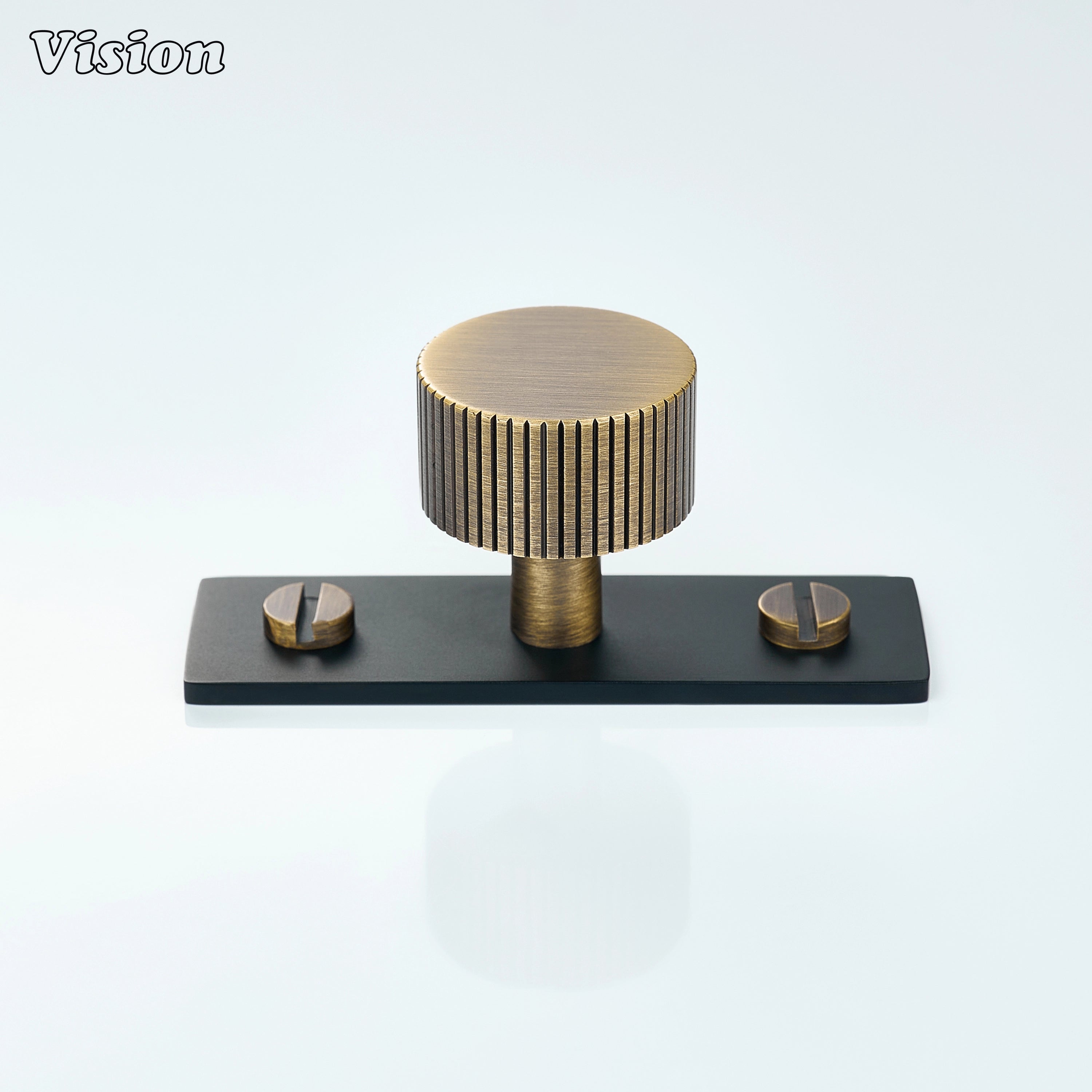 Aris linear knurled knob antique bronze black backplate detail