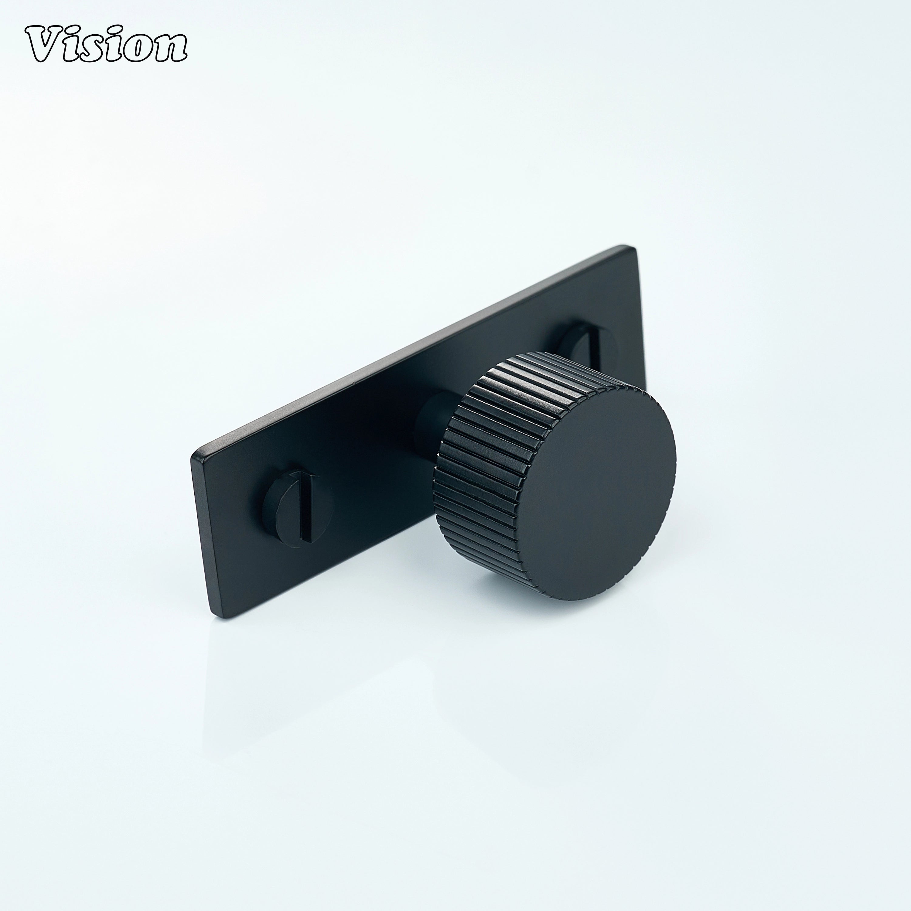 Black linear knurled cabinet knob with round knob and backplate for wardrobes
