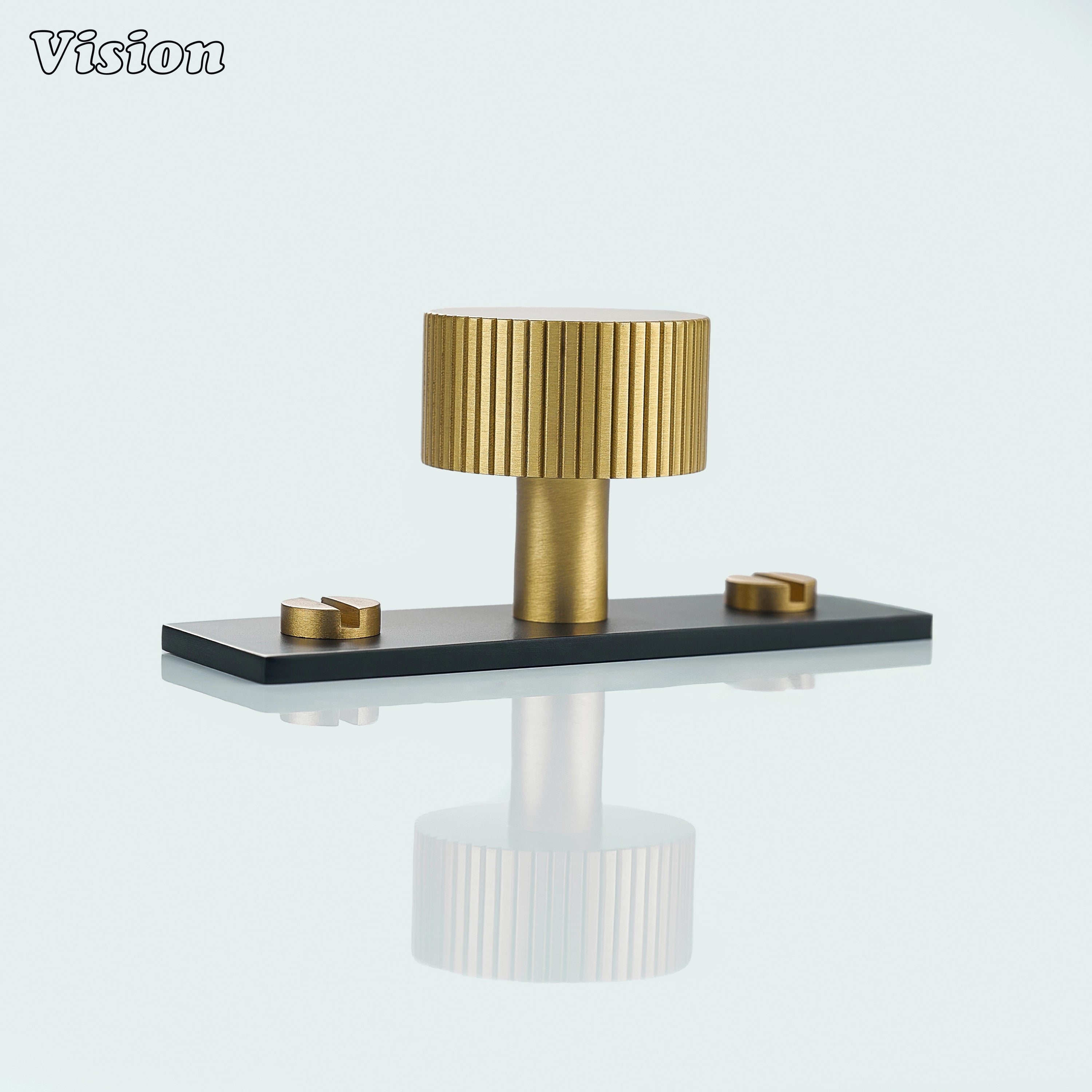 Aris linear knurled knob gold black backplate detail