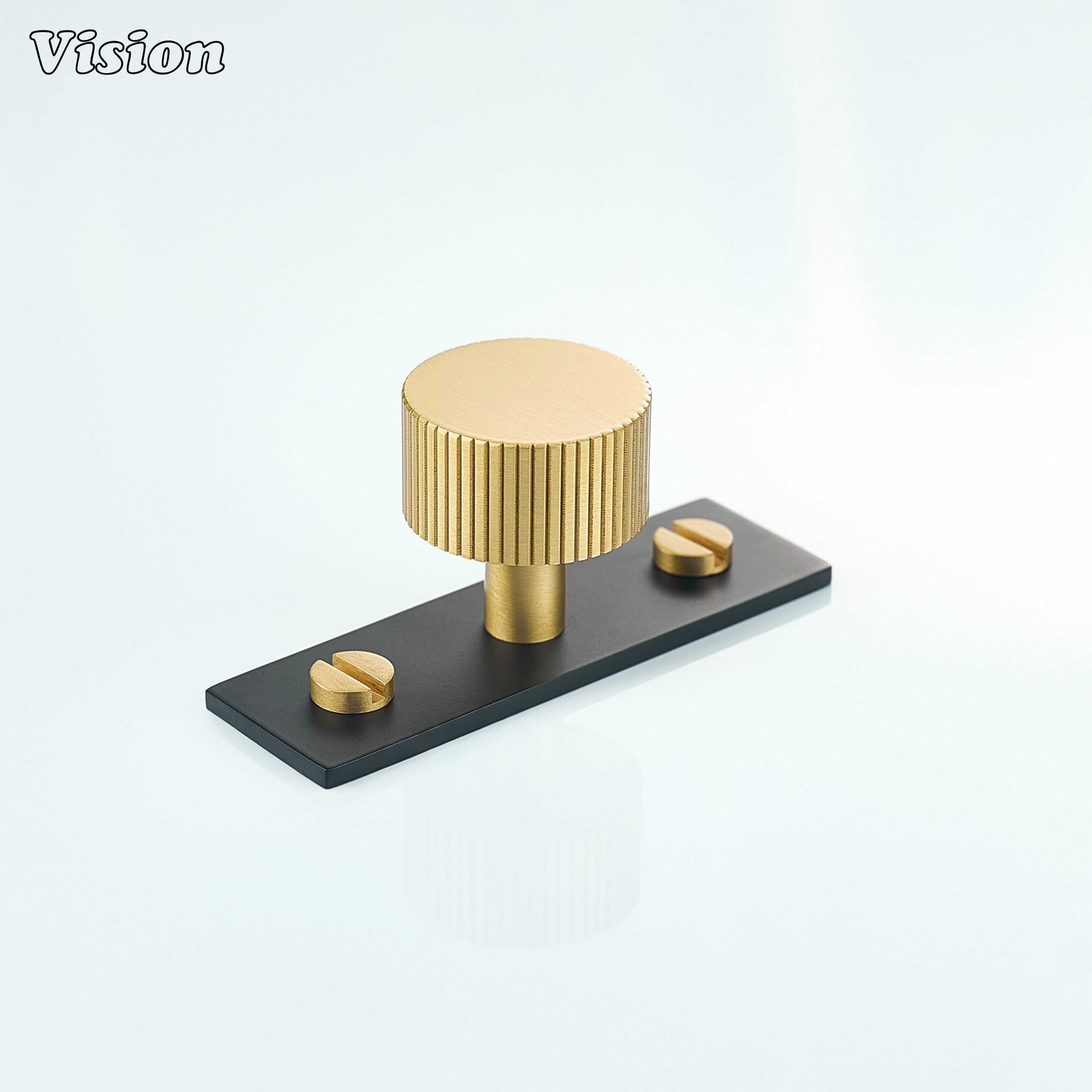 Aris linear knurled gold knob with black backplate