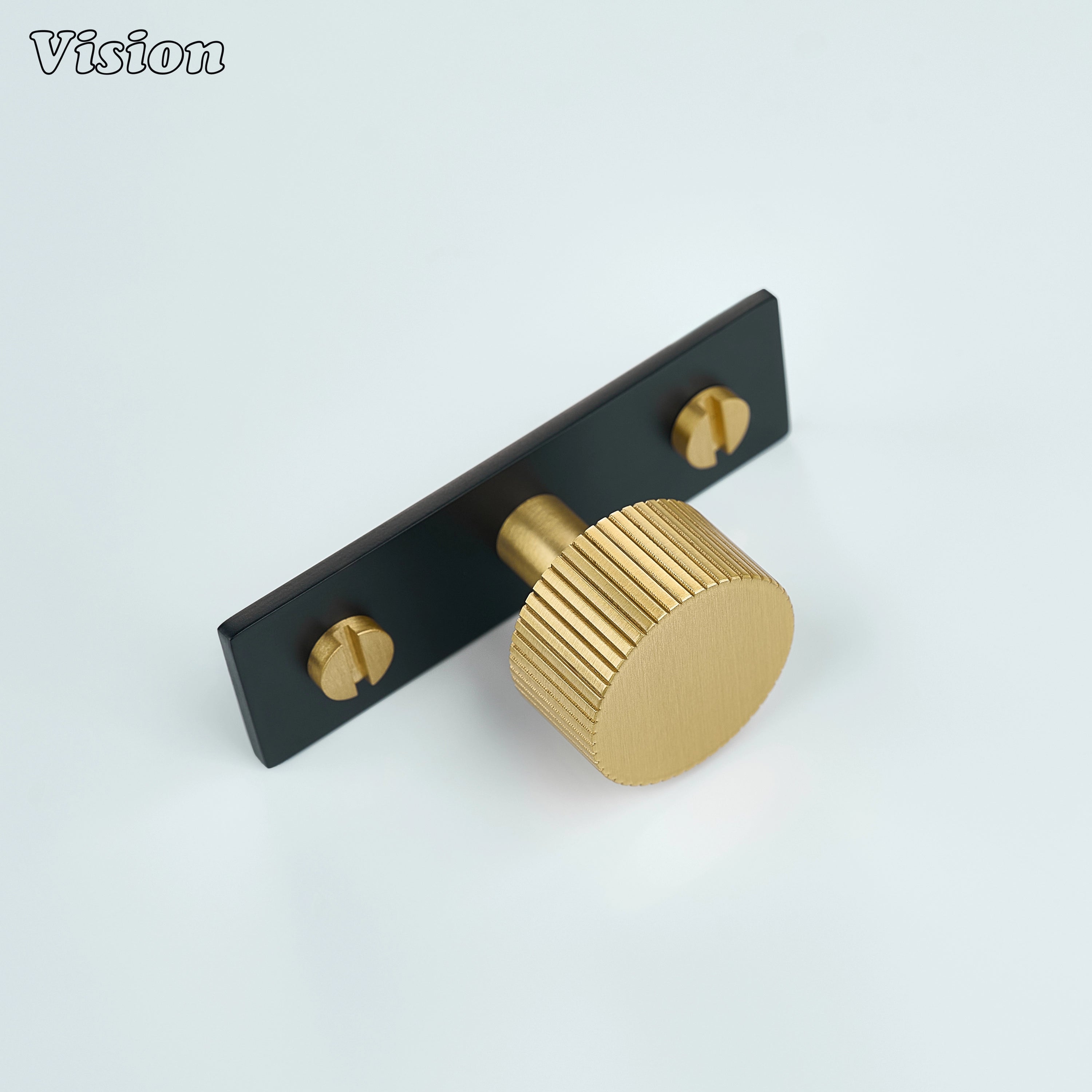 Aris cabinet knob gold with black backplate front view