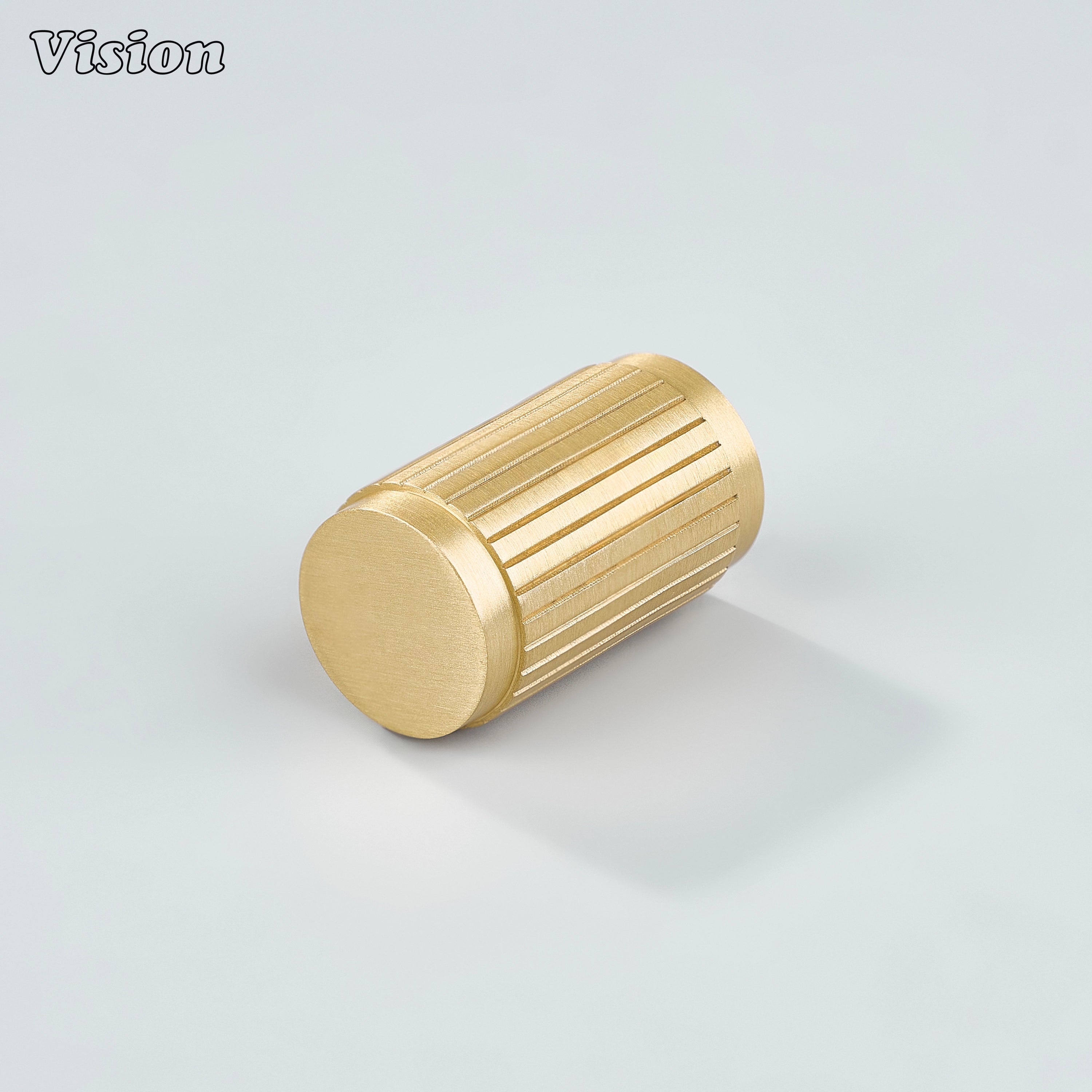Gold linear knurled brass cabinet knob with cylinder design for modern kitchen cabinets