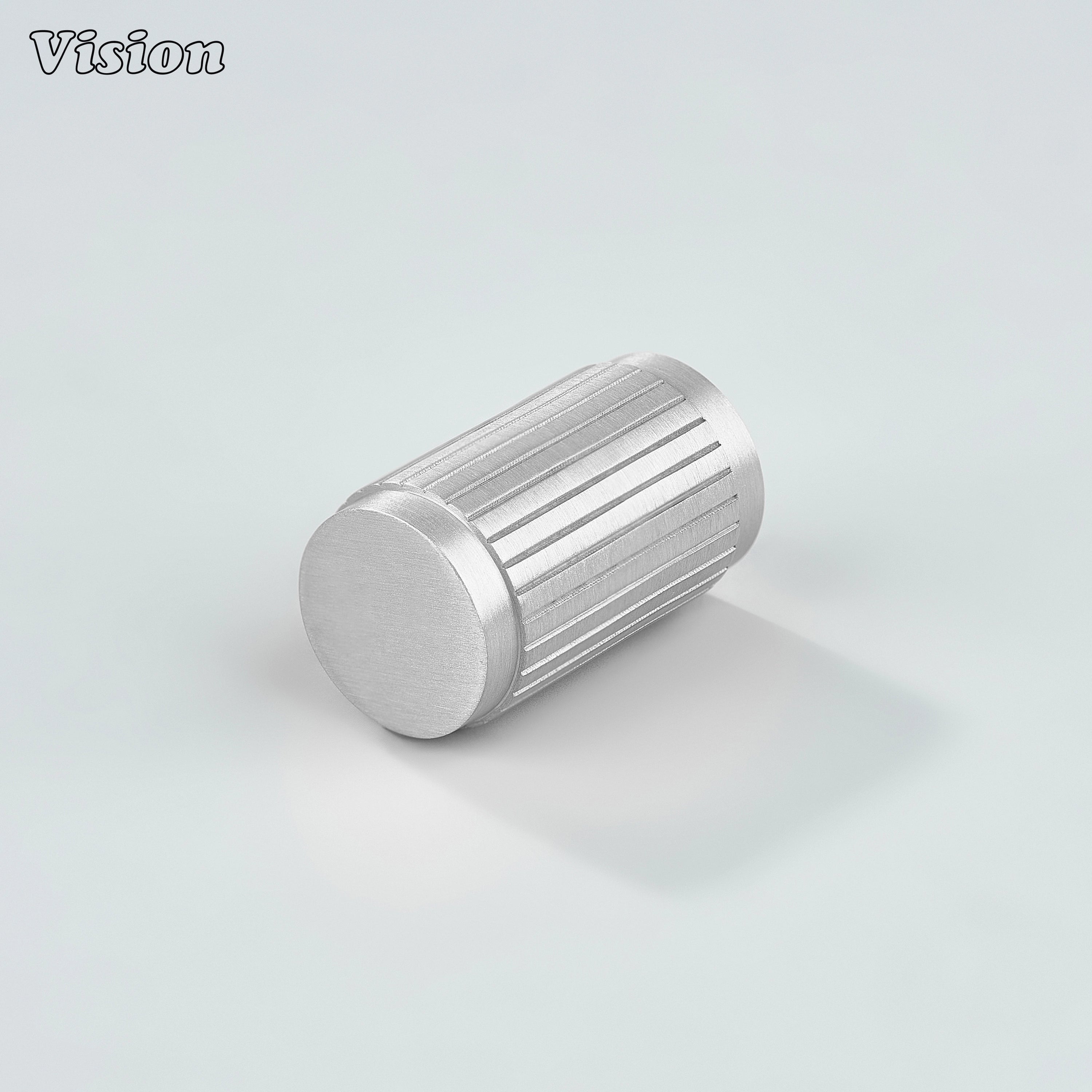 Silver linear knurled brass cabinet knob with cylinder design for modern cabinets