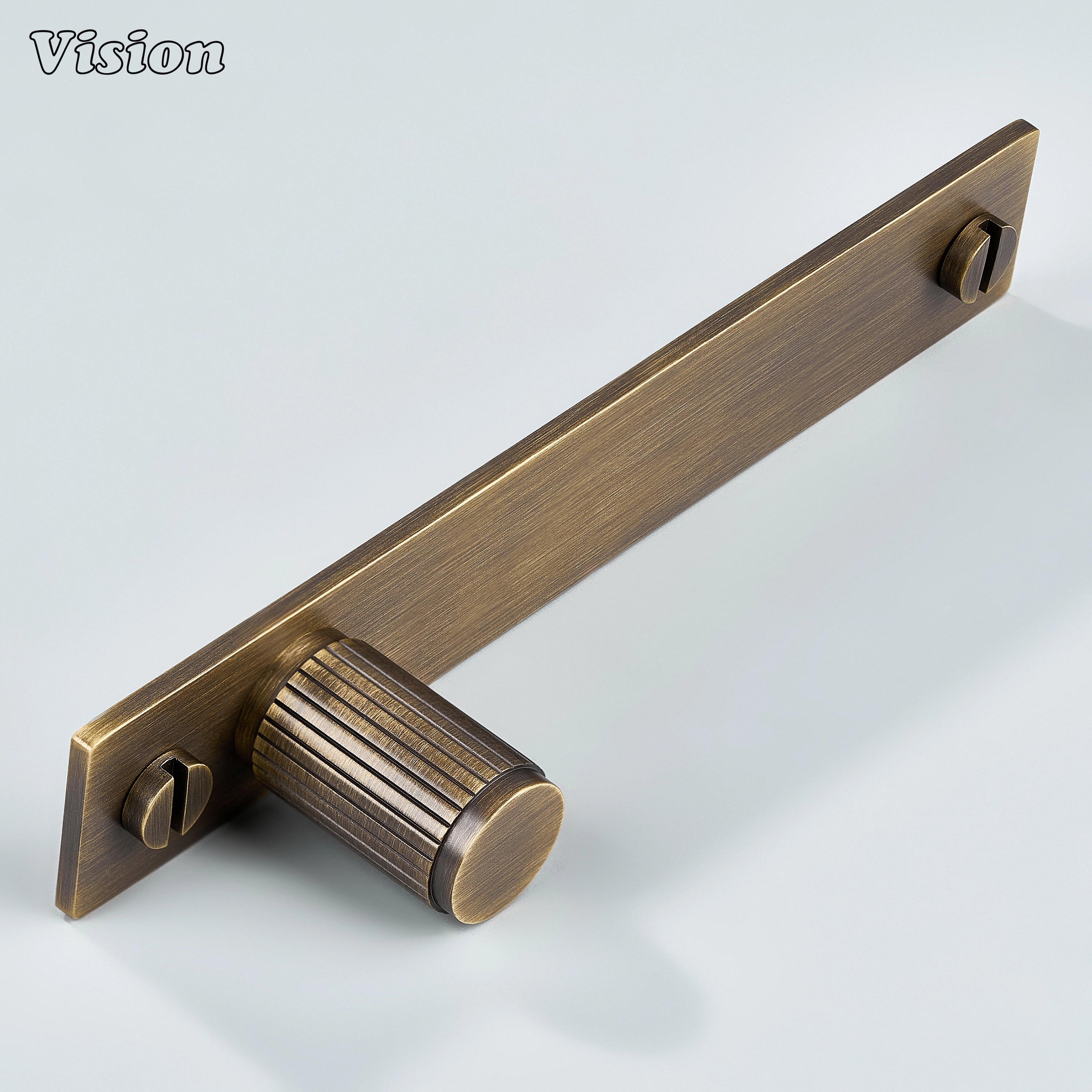 Premium Antique Bronze linear knurled cabinet knob with backplate for furniture