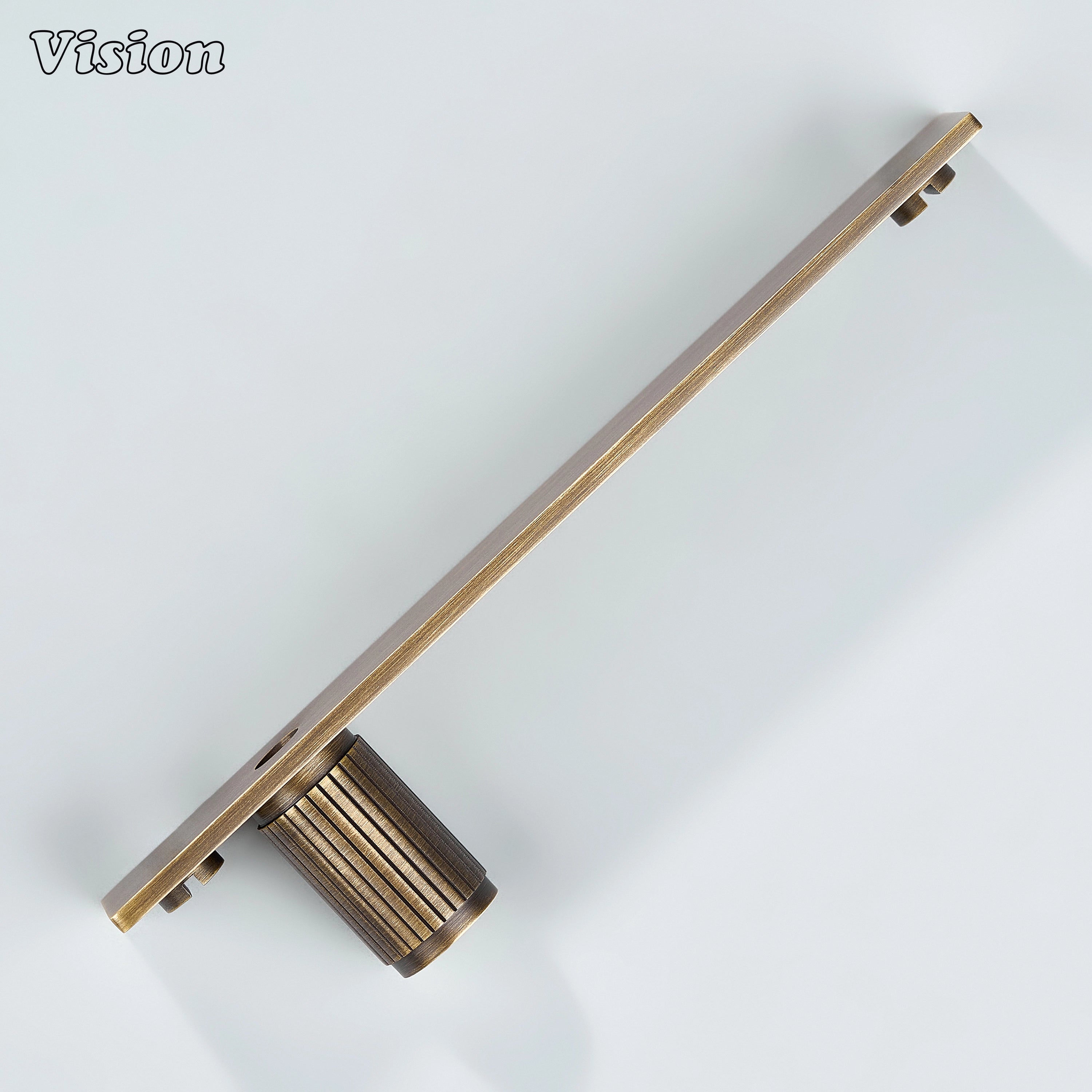 Cylindrical Antique Bronze cabinet knob mounted on brass backplate for wardrobes