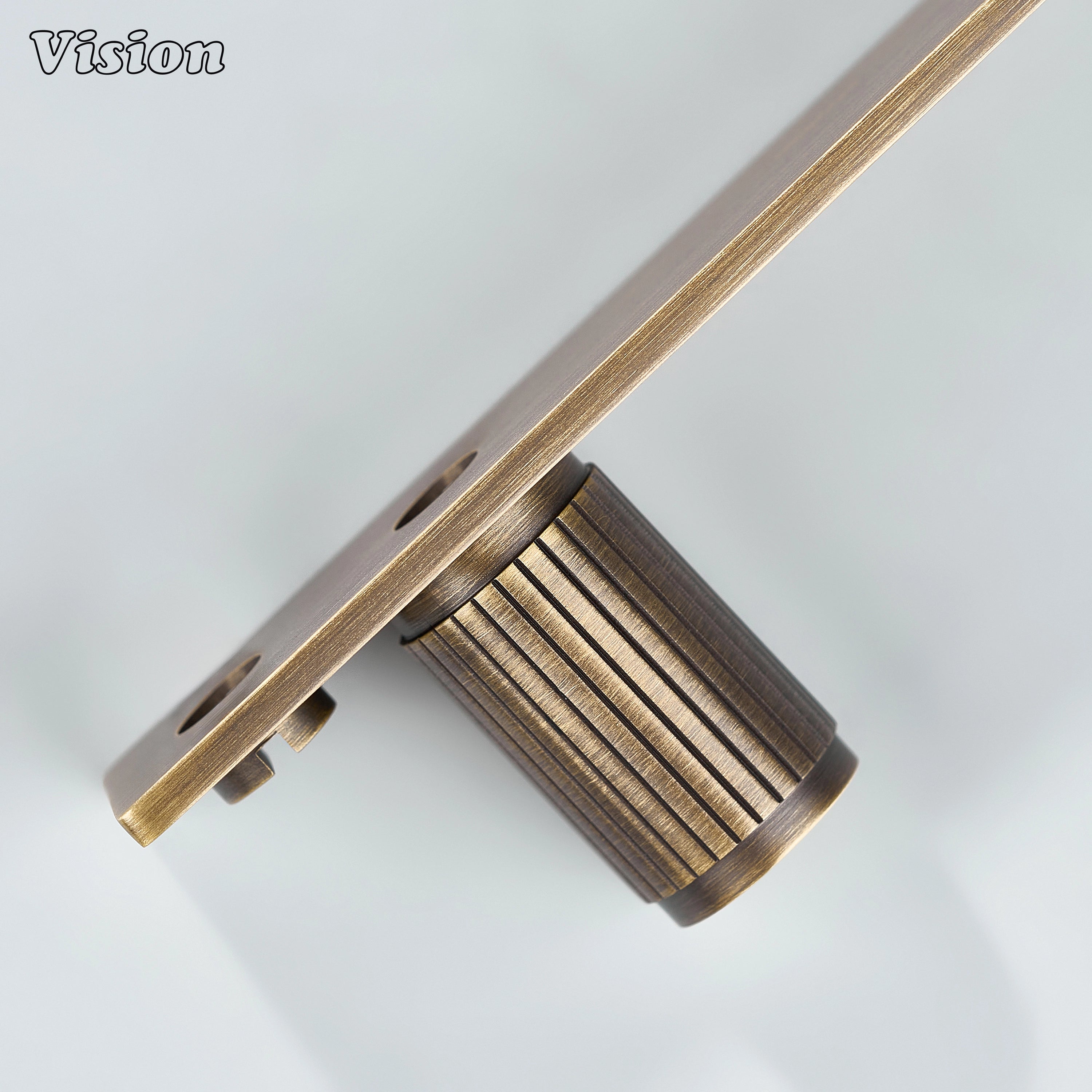 Antique Bronze finish linear knurled cabinet knob with backplate for kitchen cabinets