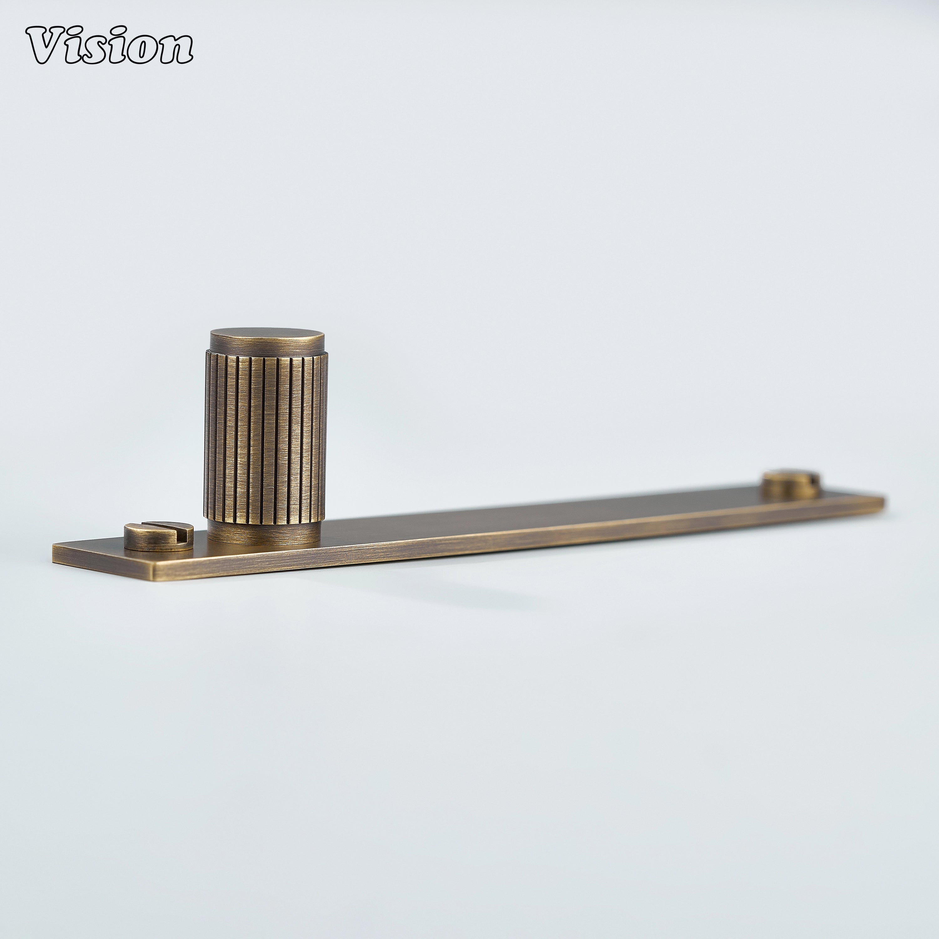 Antique Bronze cabinet knob with linear knurled profile and backplate for interiors