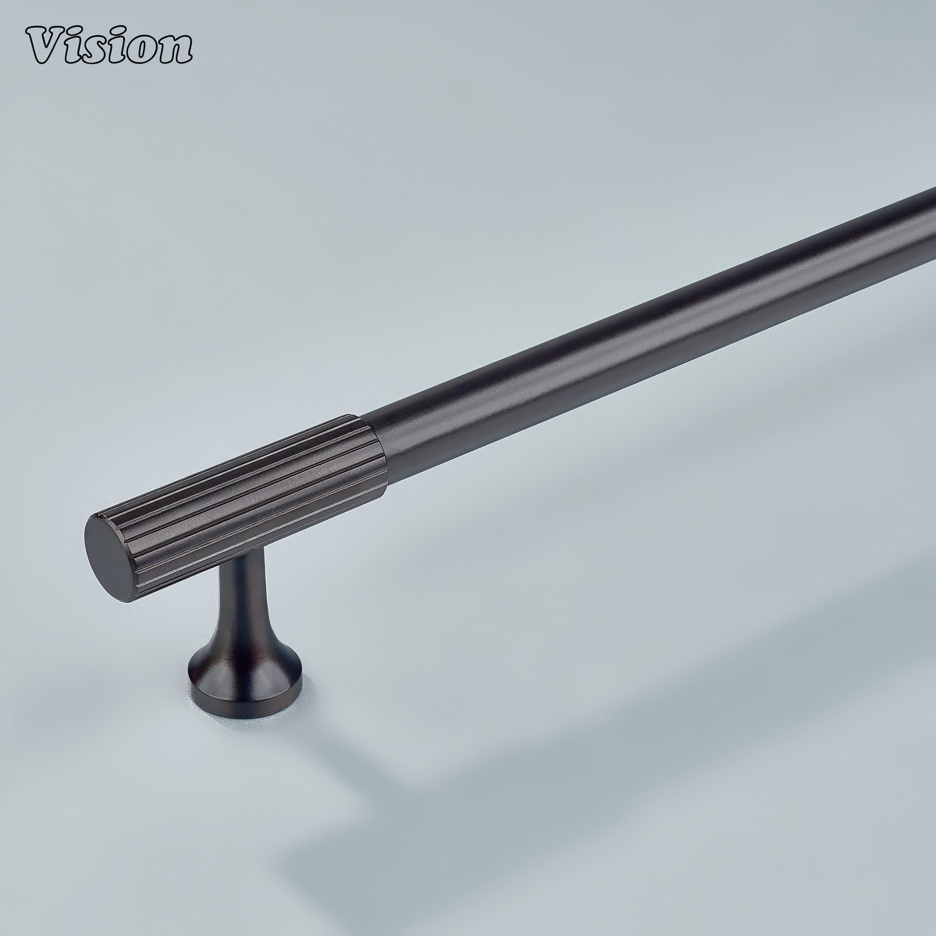 Oil Rubbed Bronze Aris linear knurled cabinet handle crafted from solid brass.