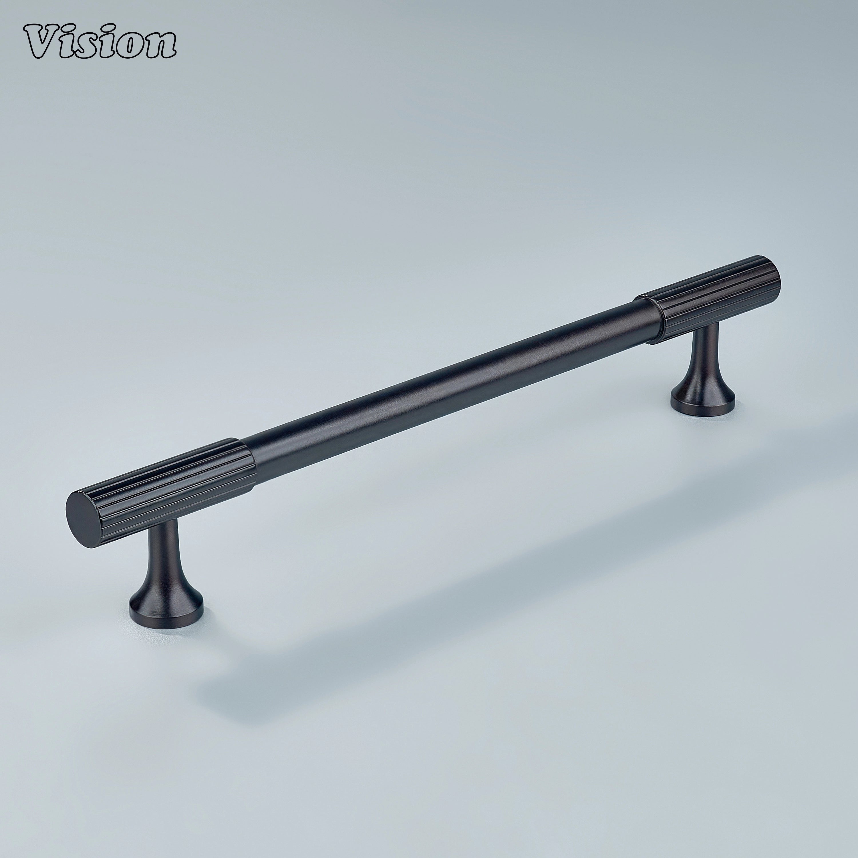 Dark bronze cabinet handle featuring precise linear knurling for added grip.
