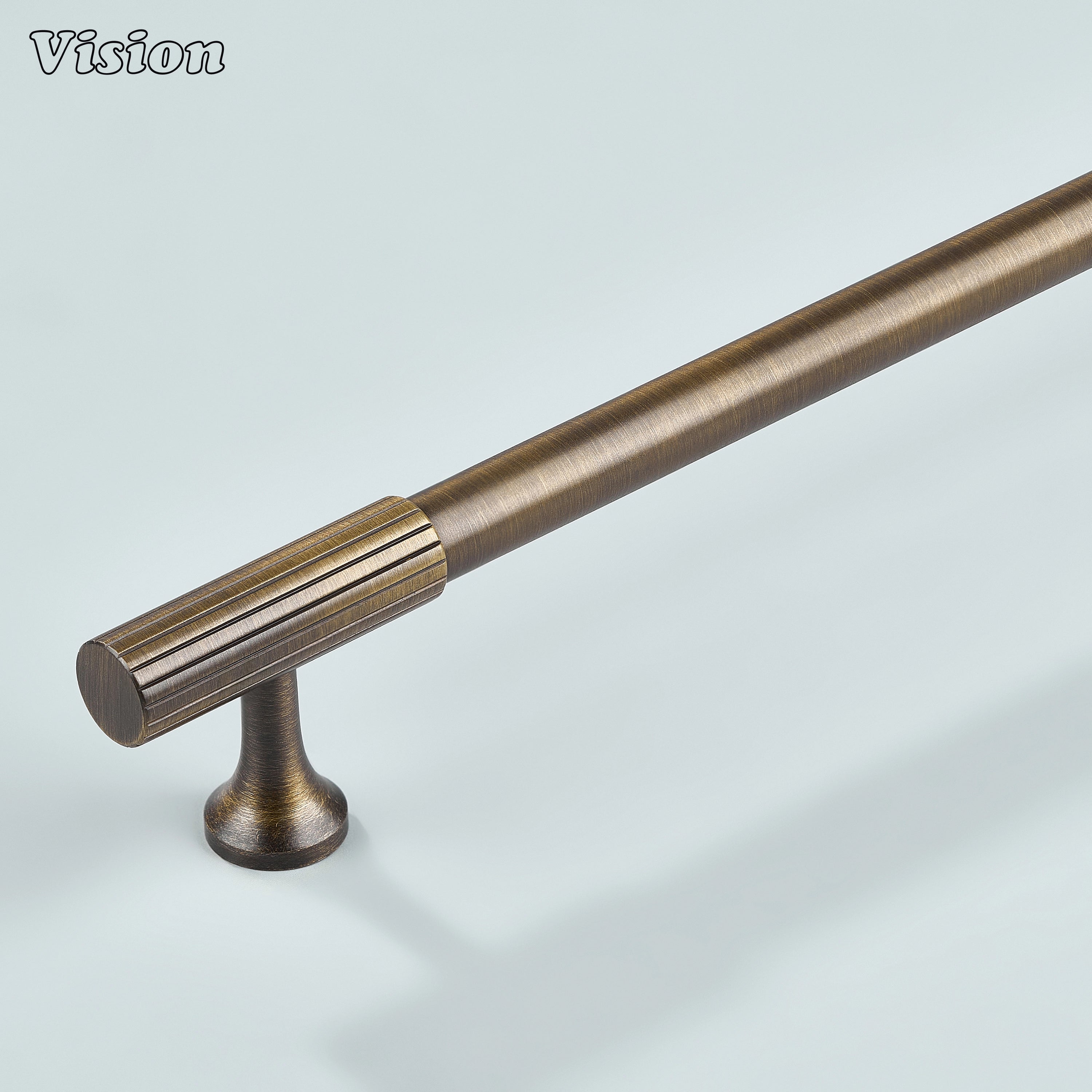 Antique Bronze Aris linear knurled cabinet handle with solid brass build.