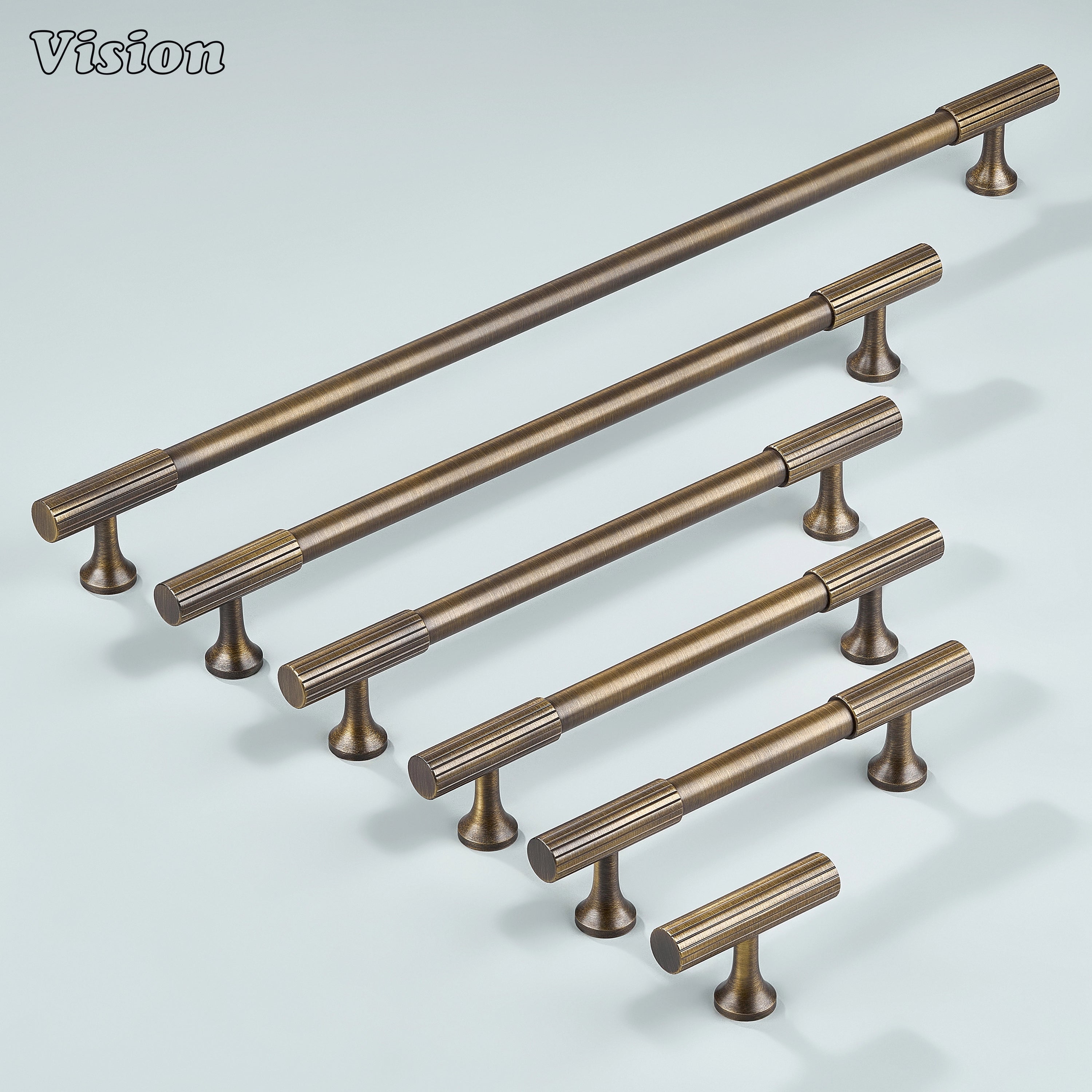 Antique bronze cabinet handle featuring linear-knurled ends for added texture.