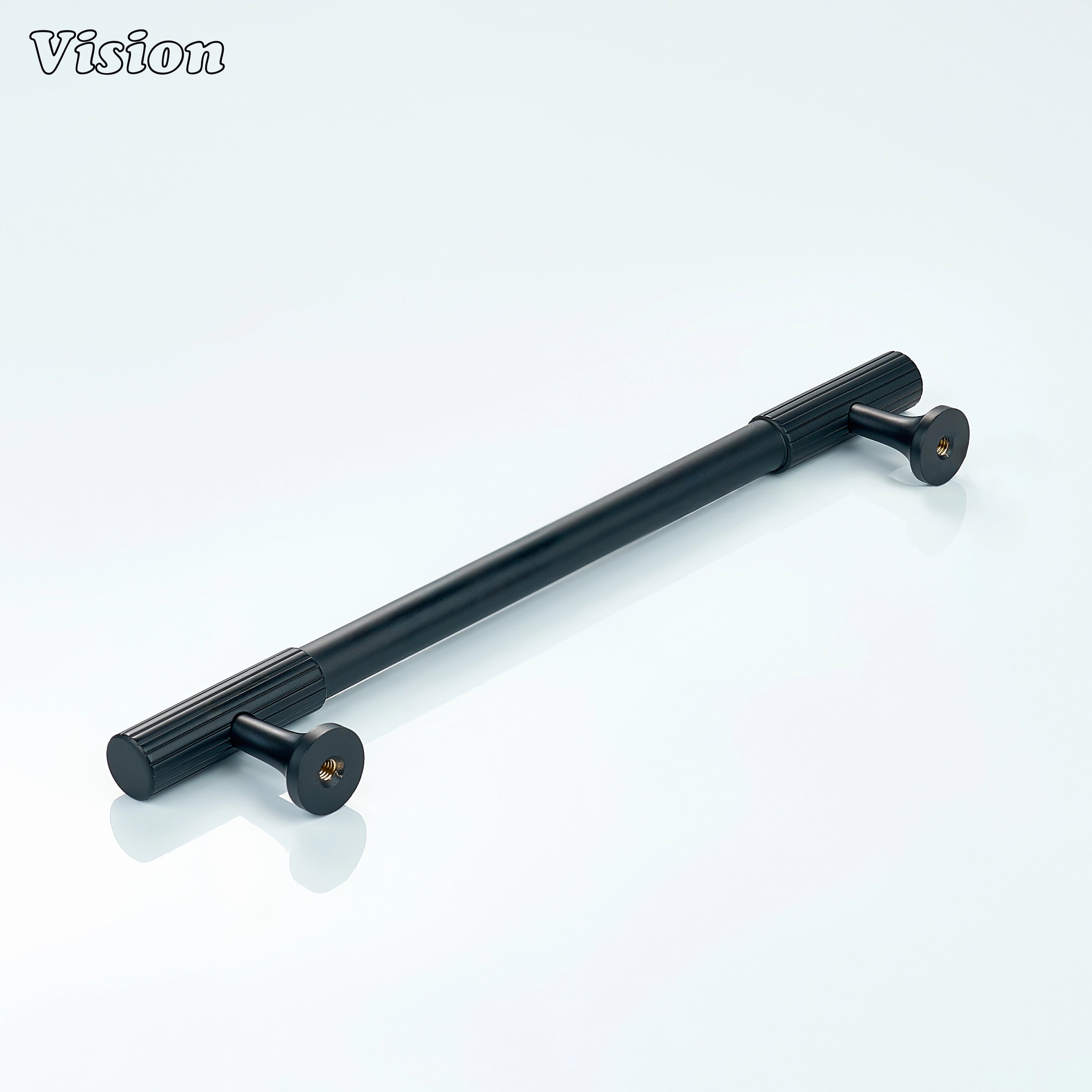 Sleek black solid brass handle with refined linear knurling on both ends.