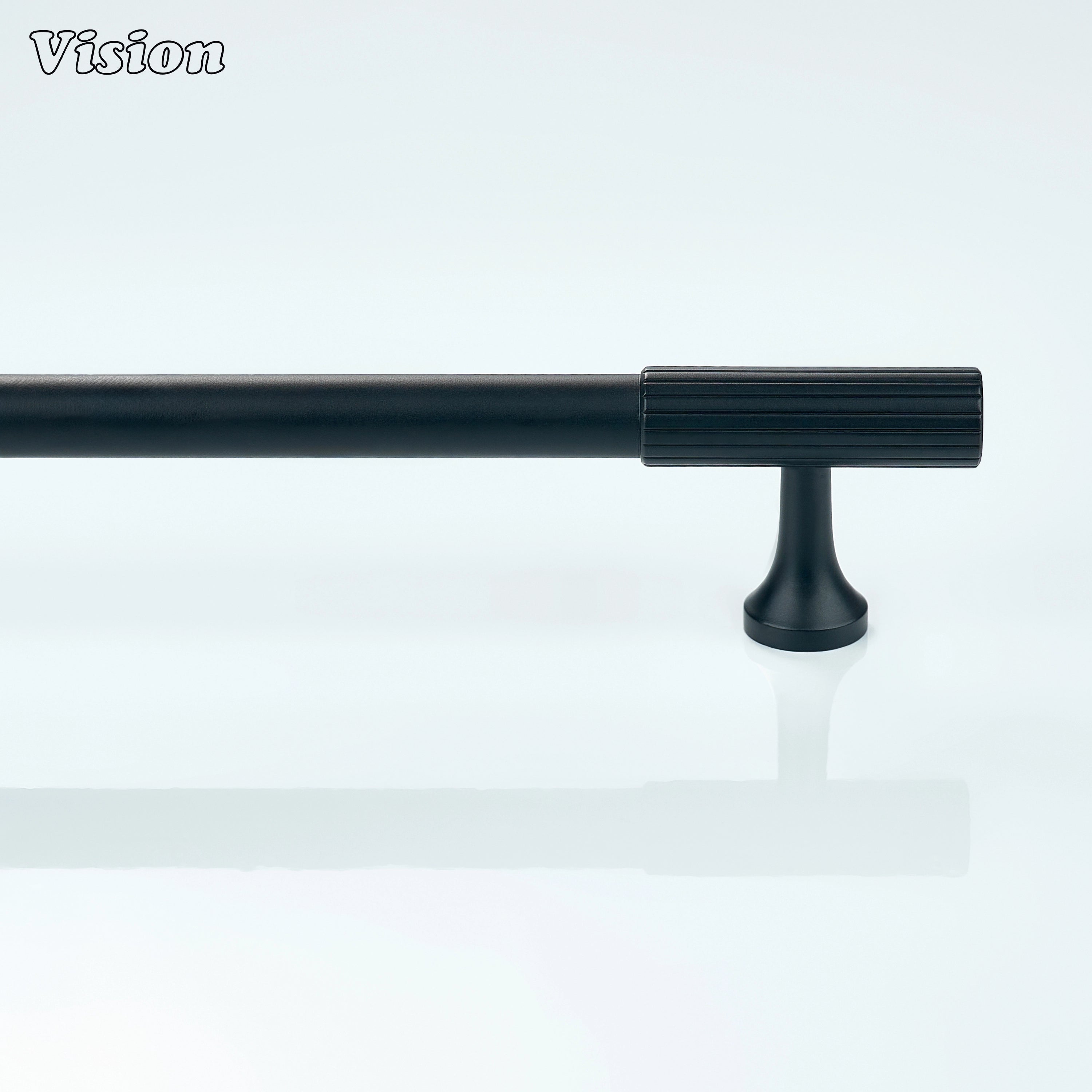 Minimalist black handle with textured ends for upgraded interior cabinetry.