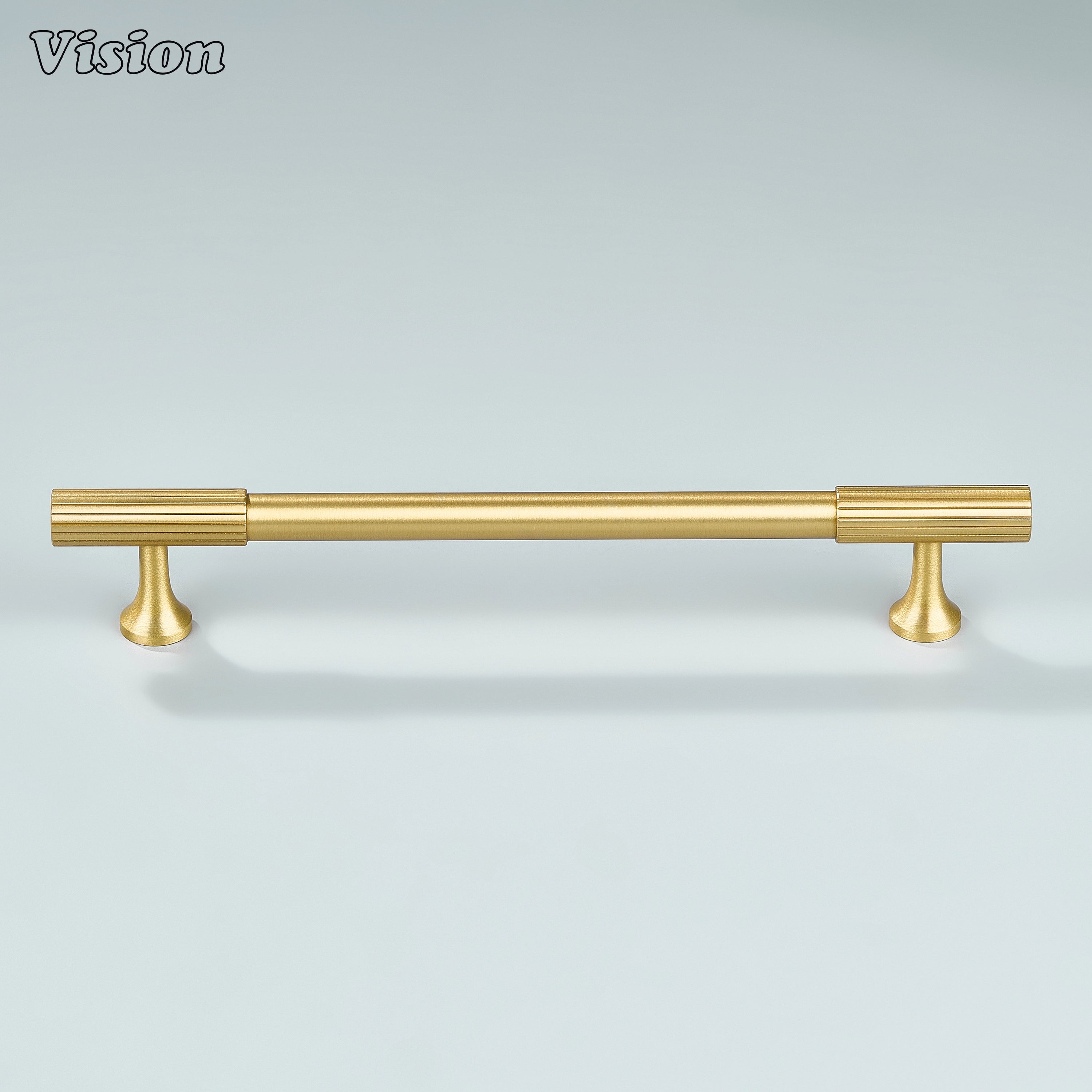 Premium gold brass handle with smooth center body and knurled detailing at both ends.