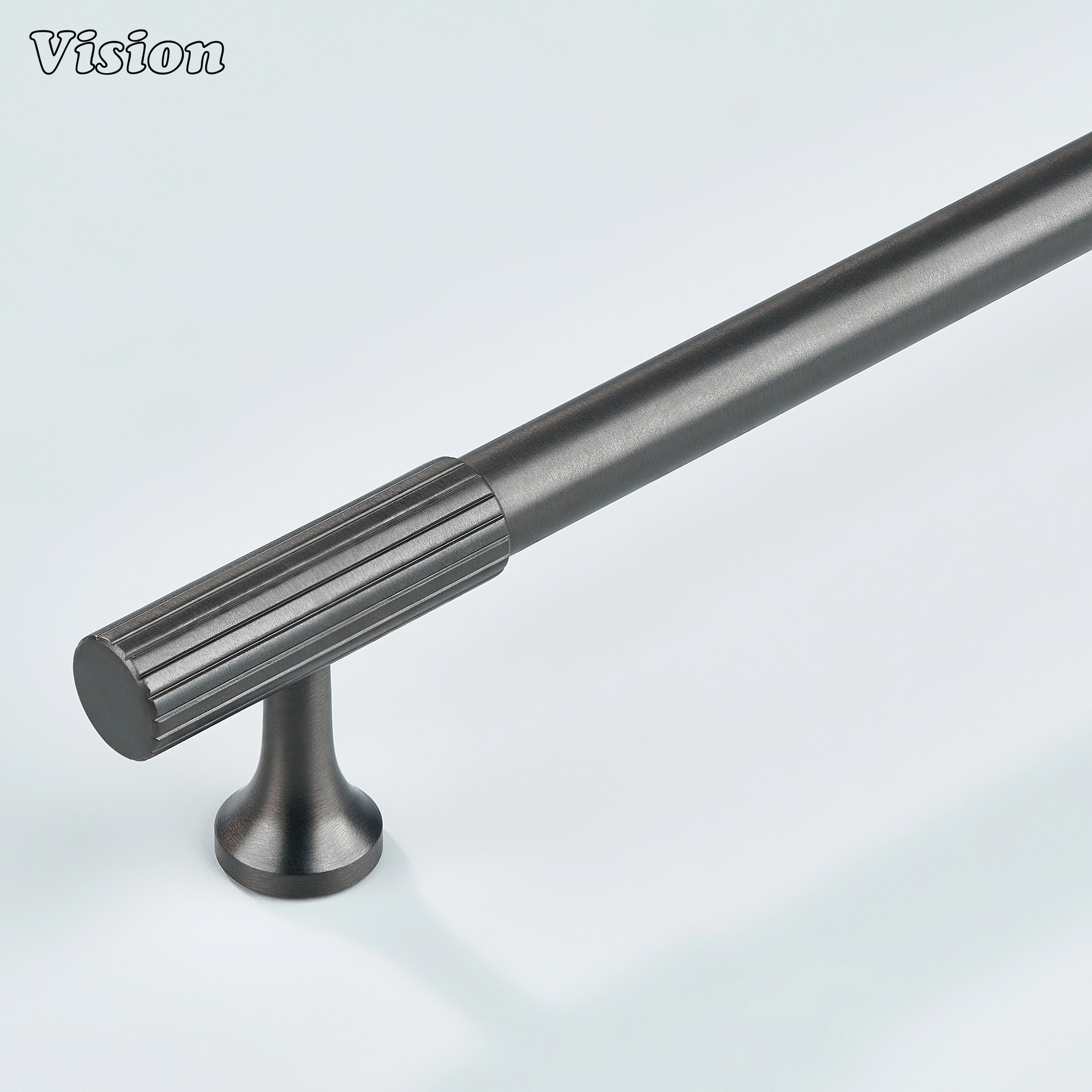 Gunmetal Aris linear knurled cabinet handle crafted from solid brass.