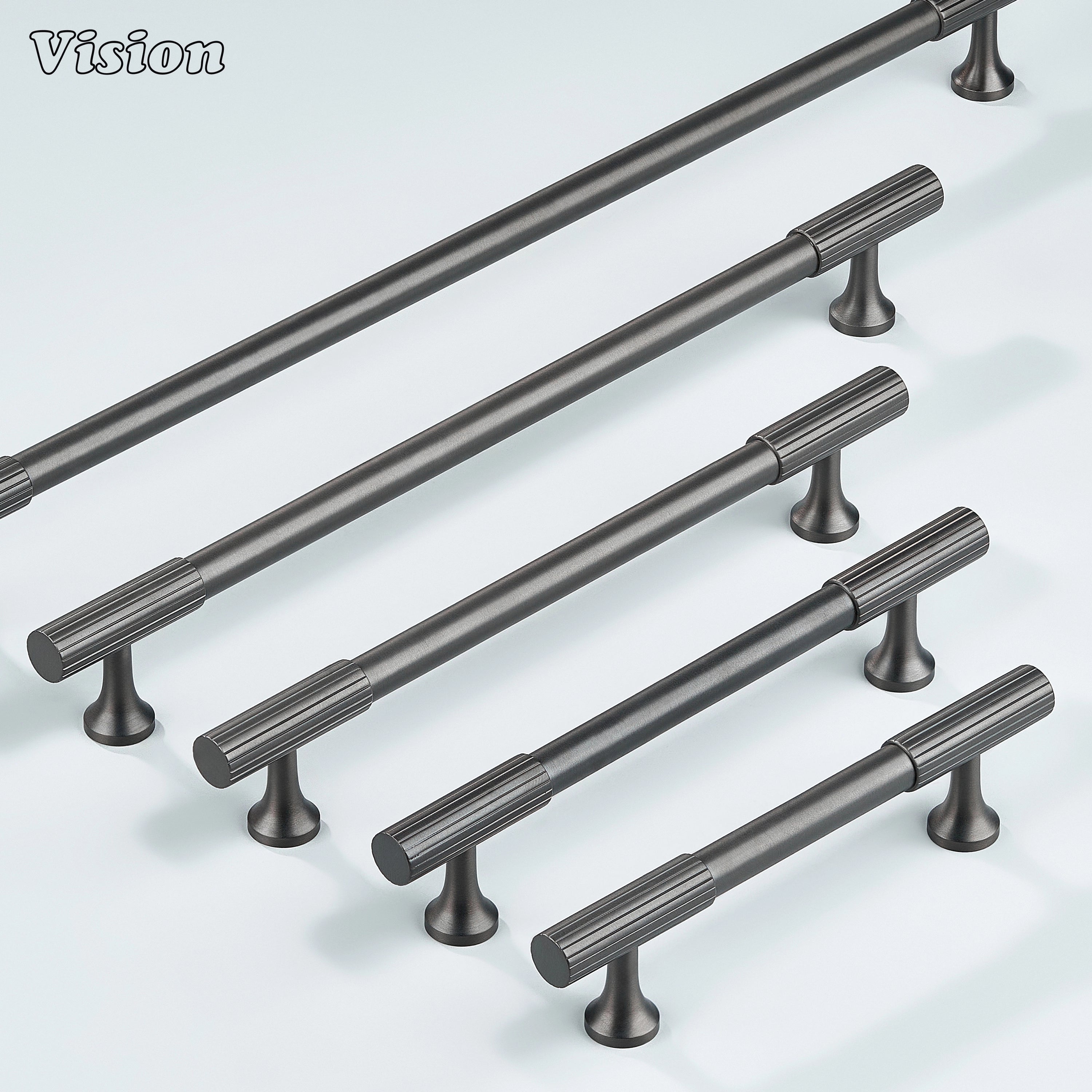 Gunmetal knurled brass handle for kitchen cabinets and wardrobe drawers.