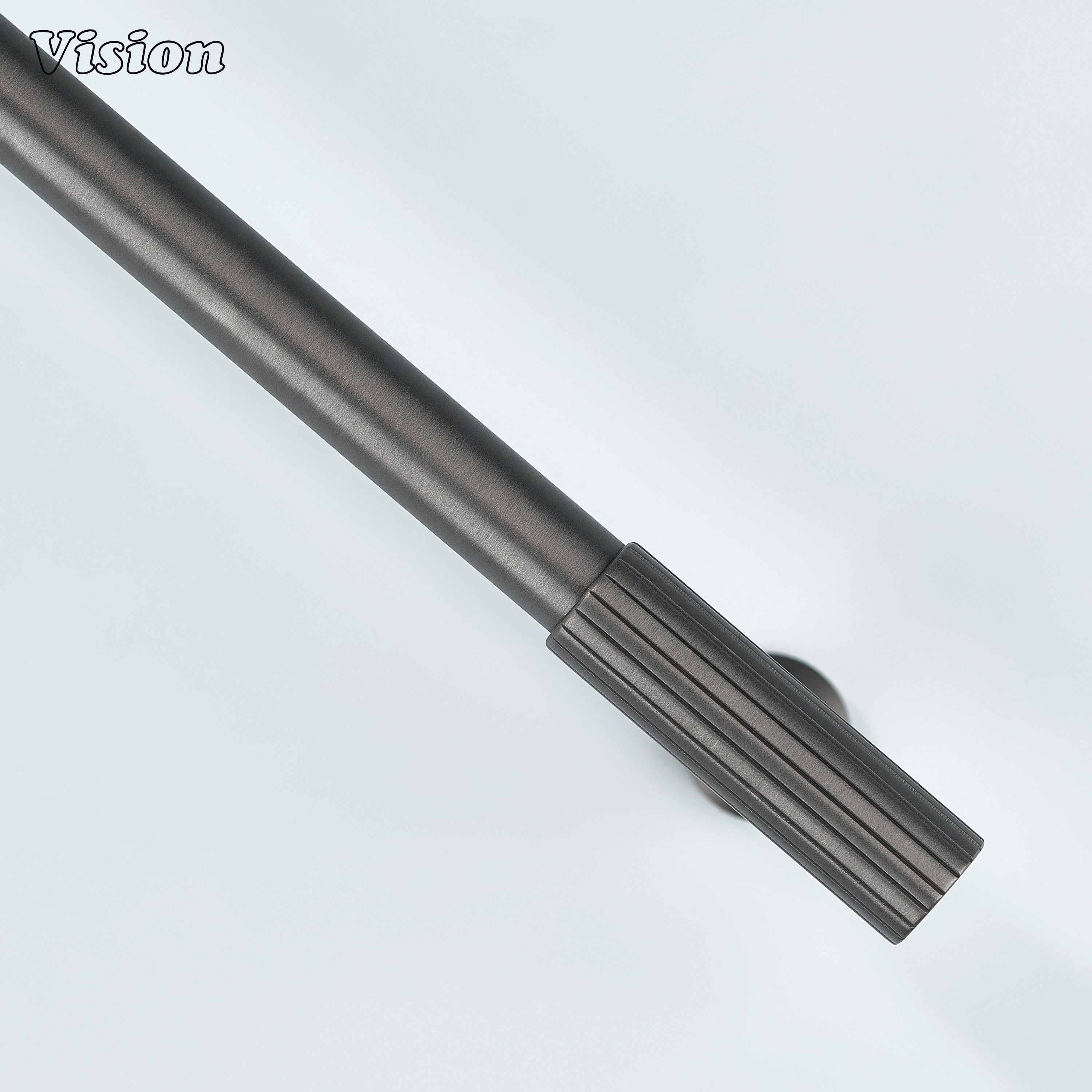 Dark gunmetal handle with precision-knurled ends for added grip and style.