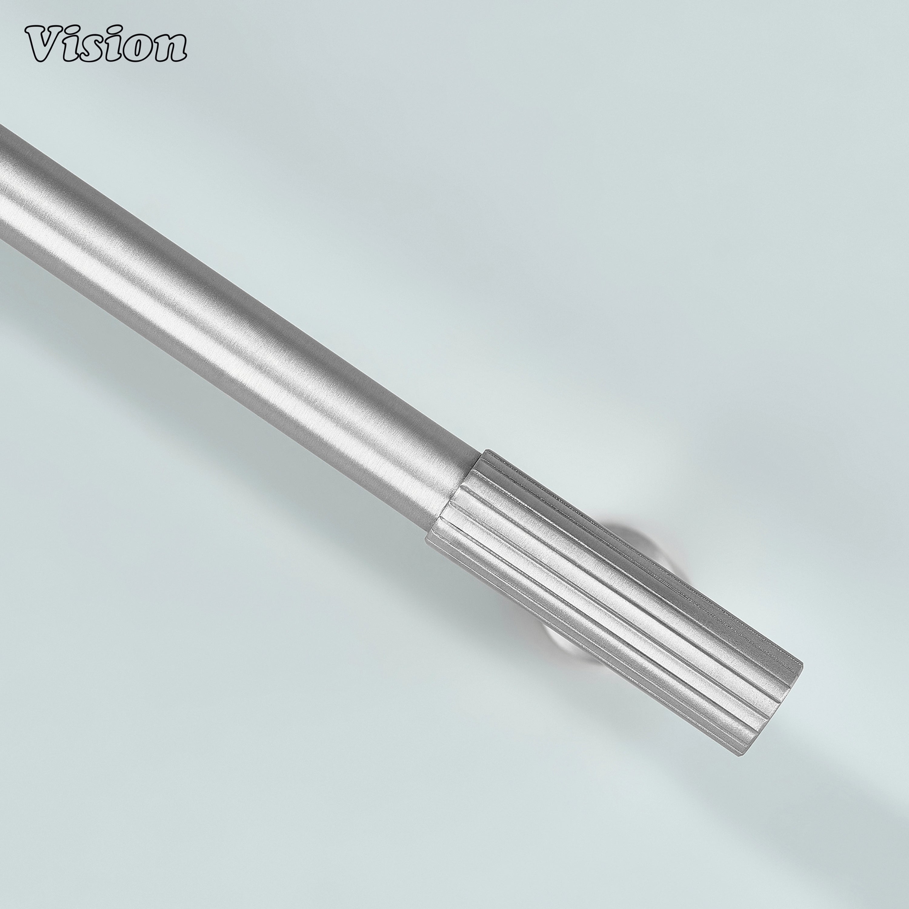 Durable silver cabinet pull designed with a smooth center and textured edges.