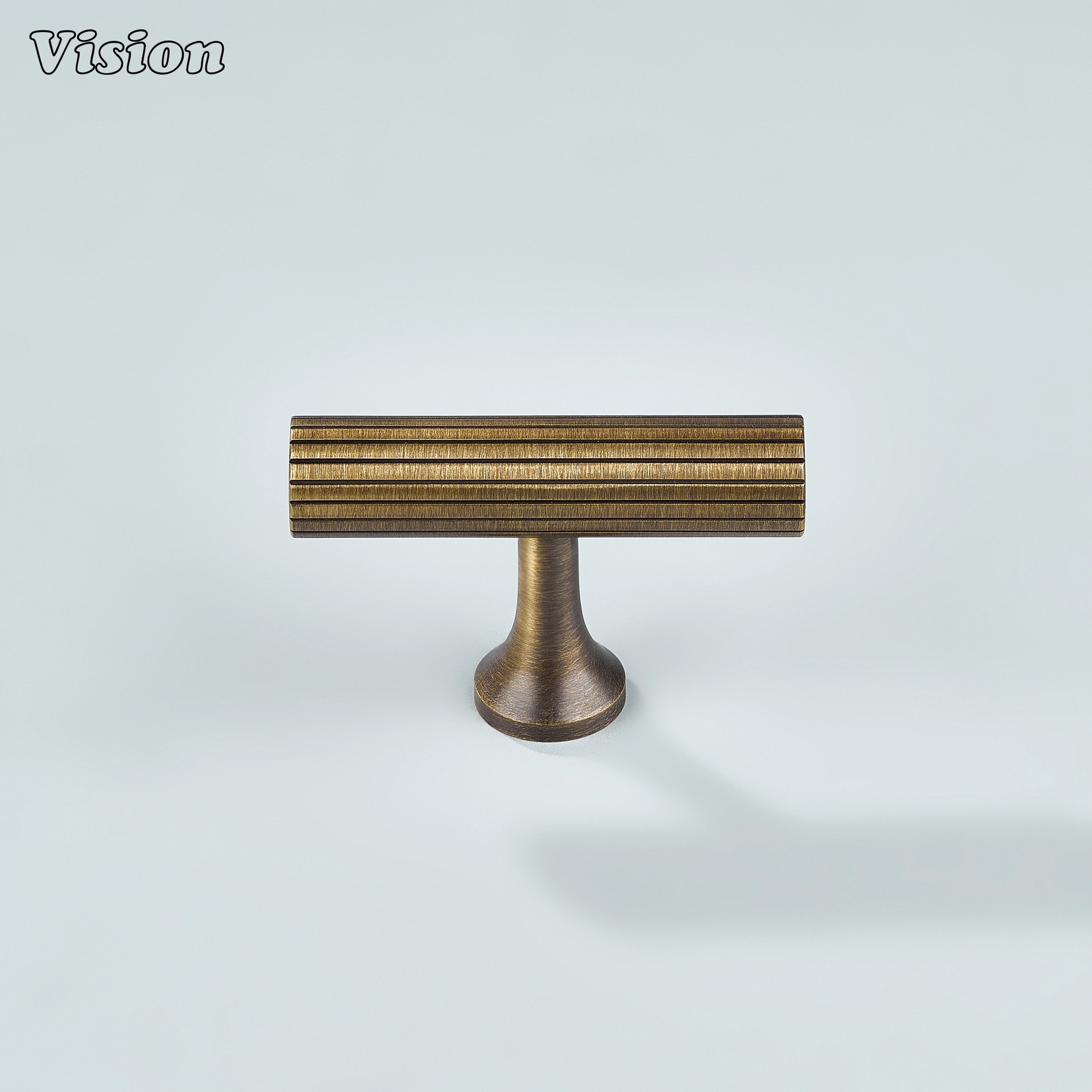 Antique bronze knurled T-knob with modern linear pattern.