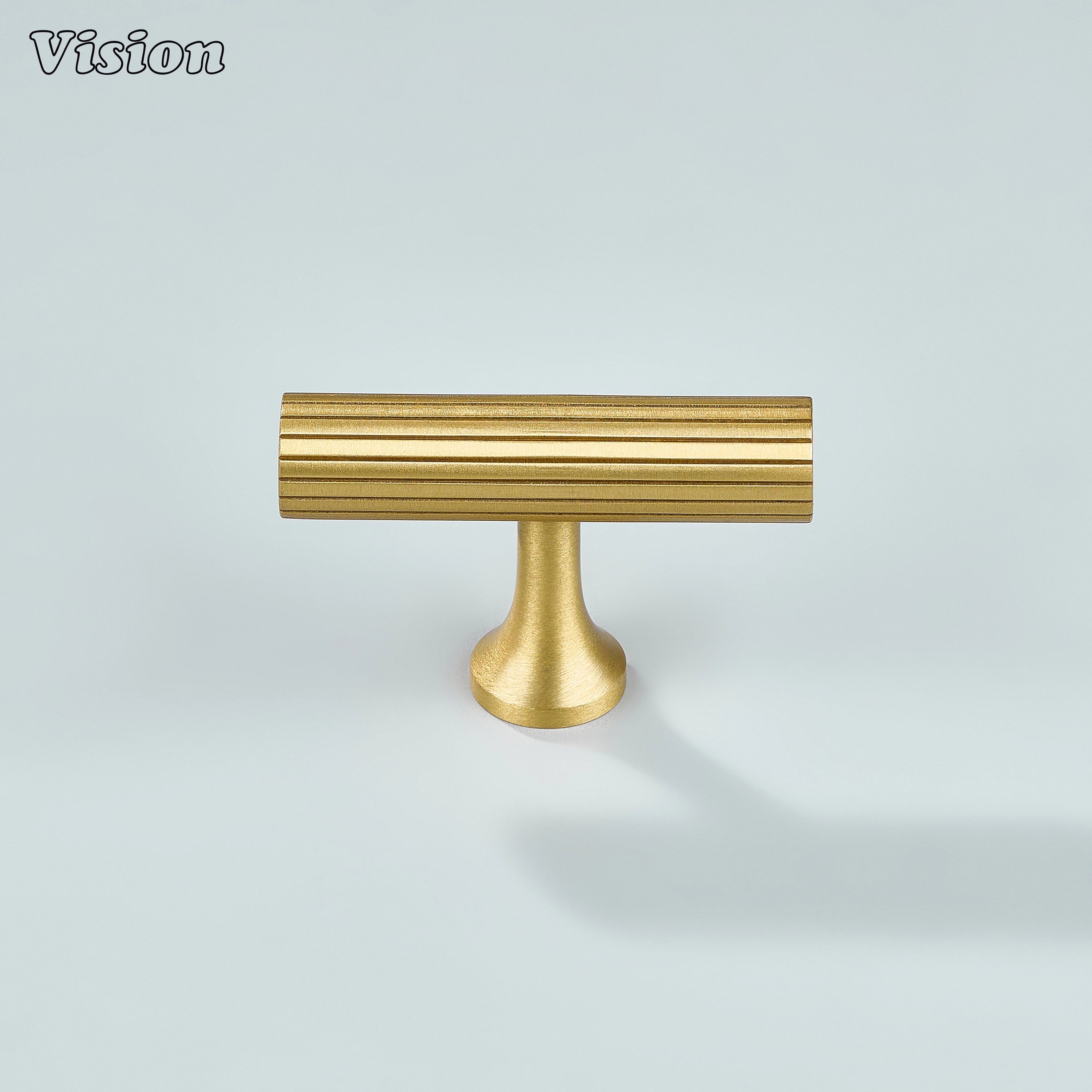Solid brass gold knurled T-knob with modern textured grip.