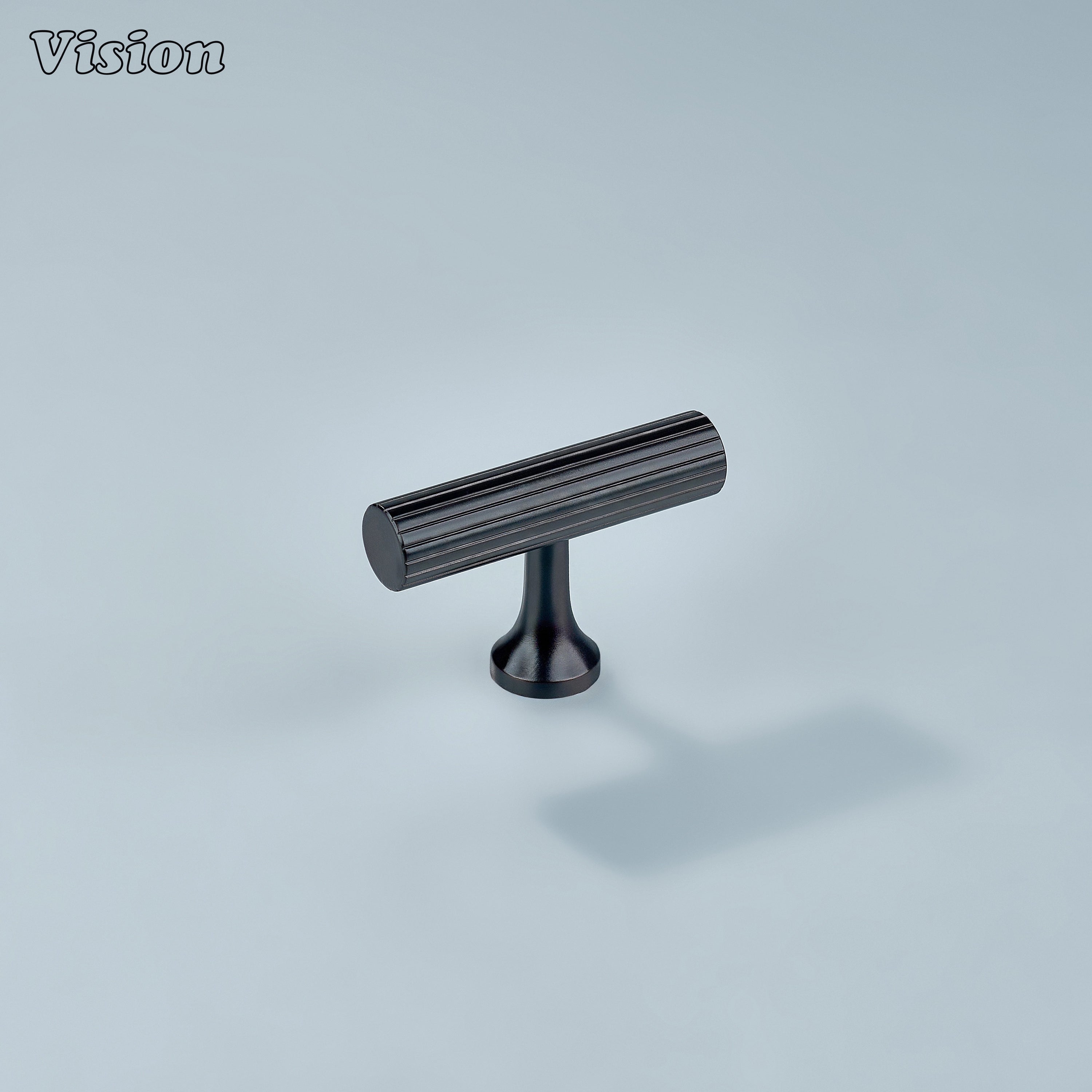 Oil rubbed bronze linear knurled brass T-knob for cabinets.