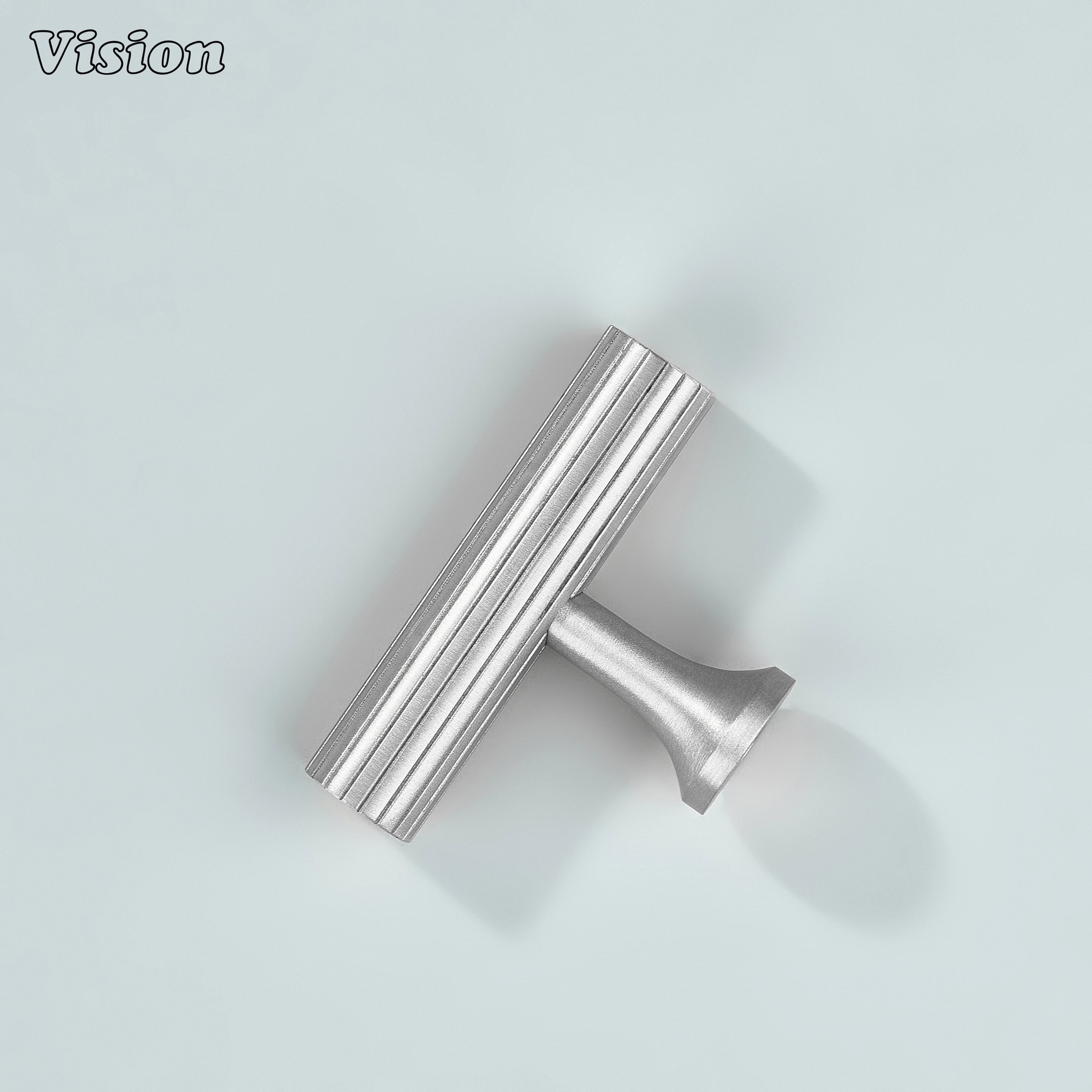 Contemporary silver finish T-knob for wardrobe doors.