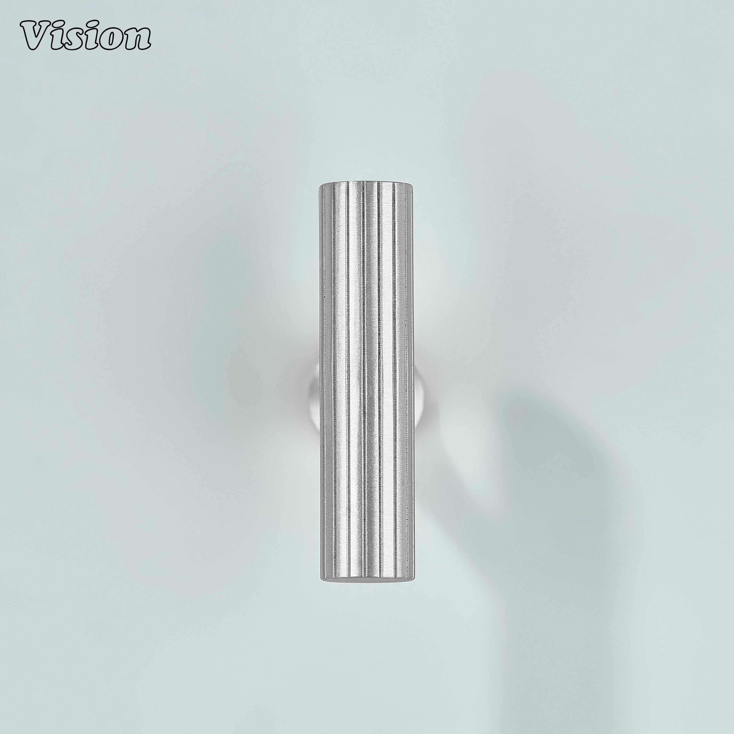 Solid brass silver linear knurled T-knob for furniture.