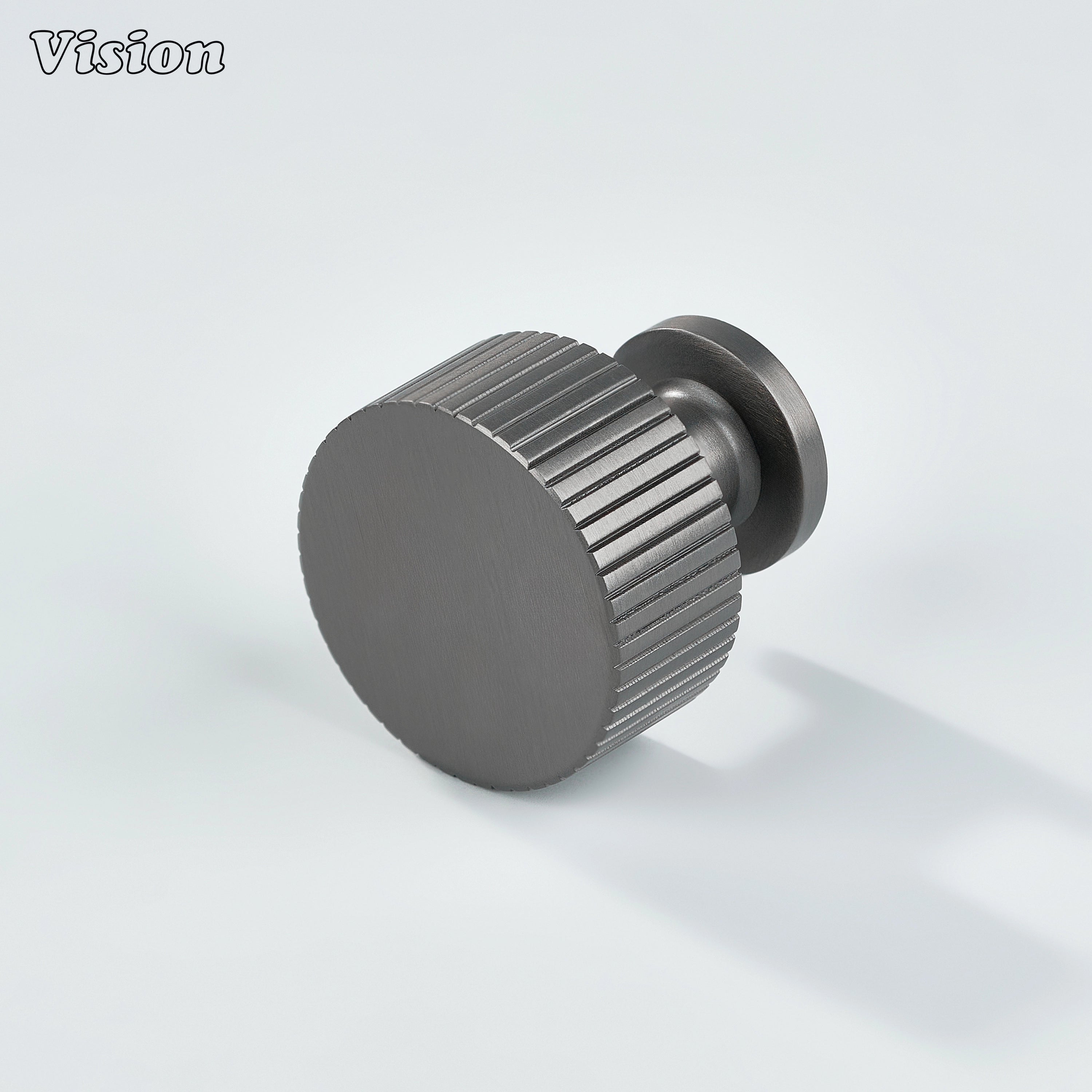 Gunmetal linear knurled cabinet knob with round profile for kitchen cabinets and drawers
