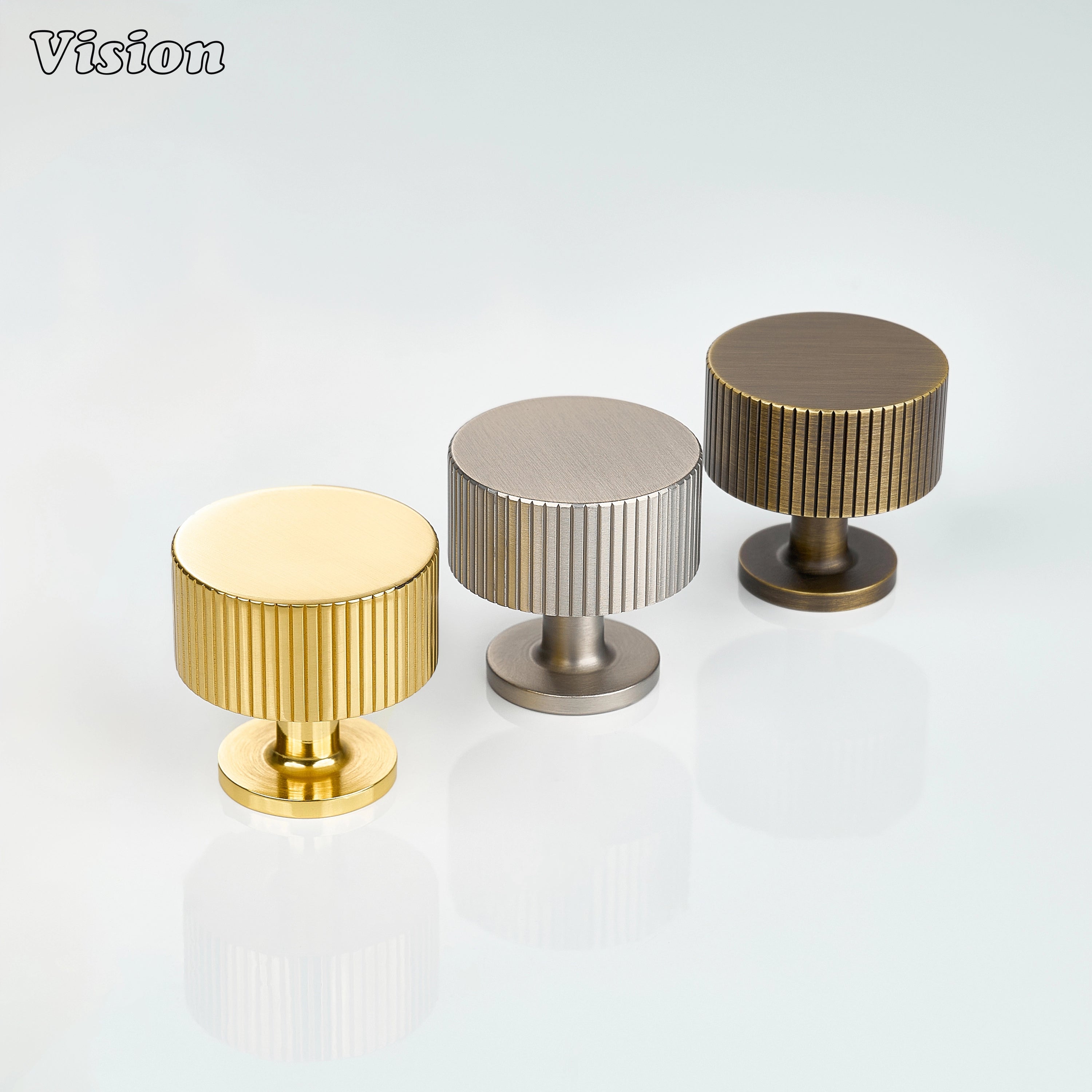 Antique Bronze round cabinet knob featuring knurled detailing for wardrobe and furniture use